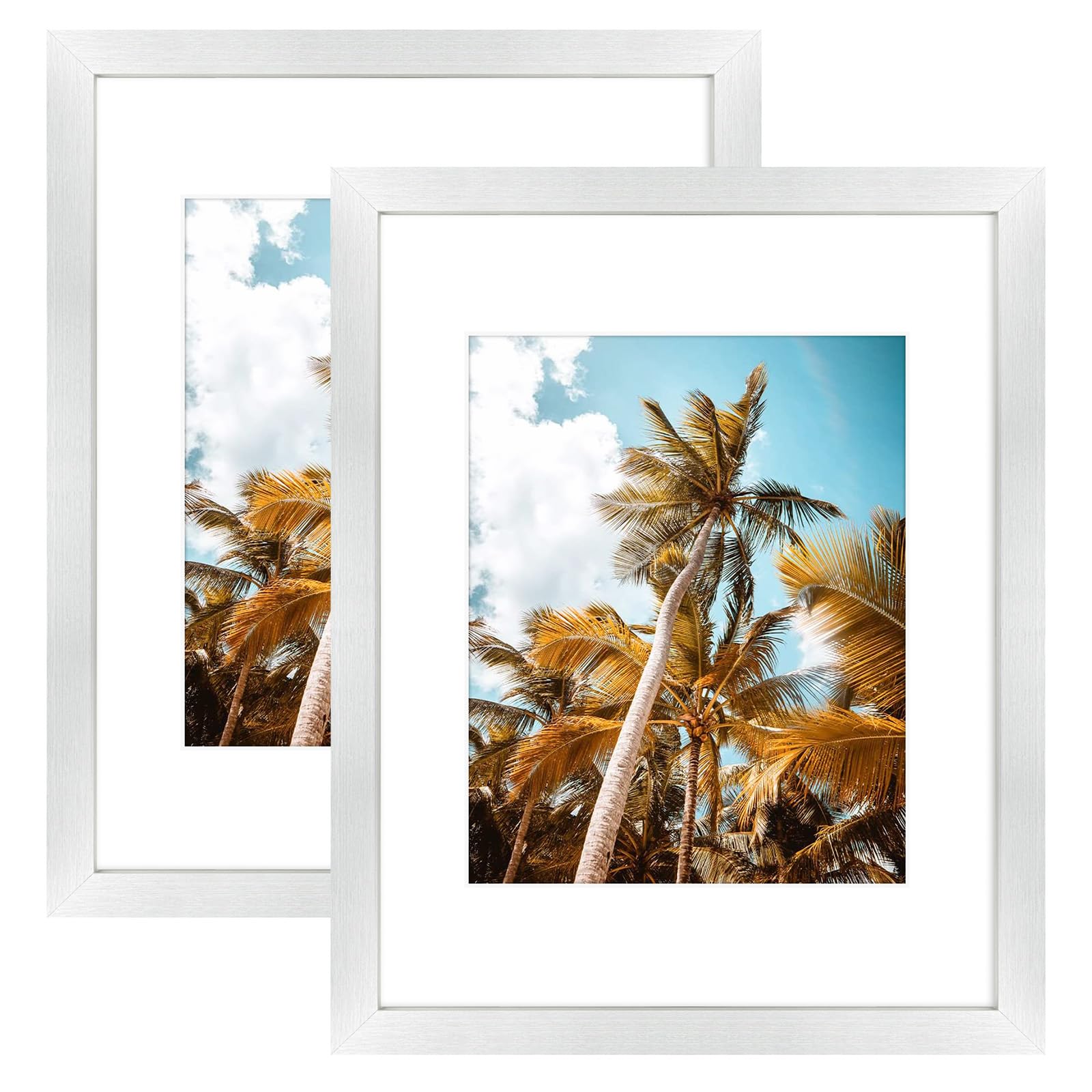 Frametory 2 Pack 11x14 Silver Picture Frame with Real Glass Mat for 8x10
