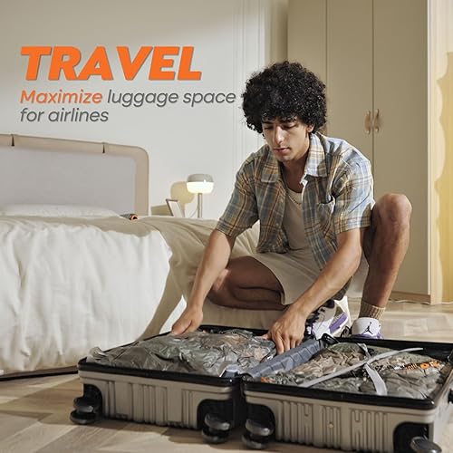 Miniatura 8 de Juego de bolsas de almacenamiento de viaje con bomba inalámbrica recargable, paquete de 15 bolsas portátiles ahorradoras de espacio para viajes y