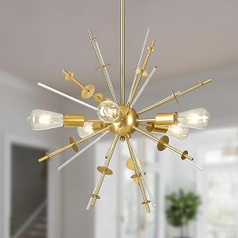 Modern Chandelier Ceiling Light Fixture, 5-Light Mid Century Chandeliers, 23.6" Classic Contemporary Sputnik Chandelier for Dining Room Kitchen Hallway Foyer and BedroomCopper