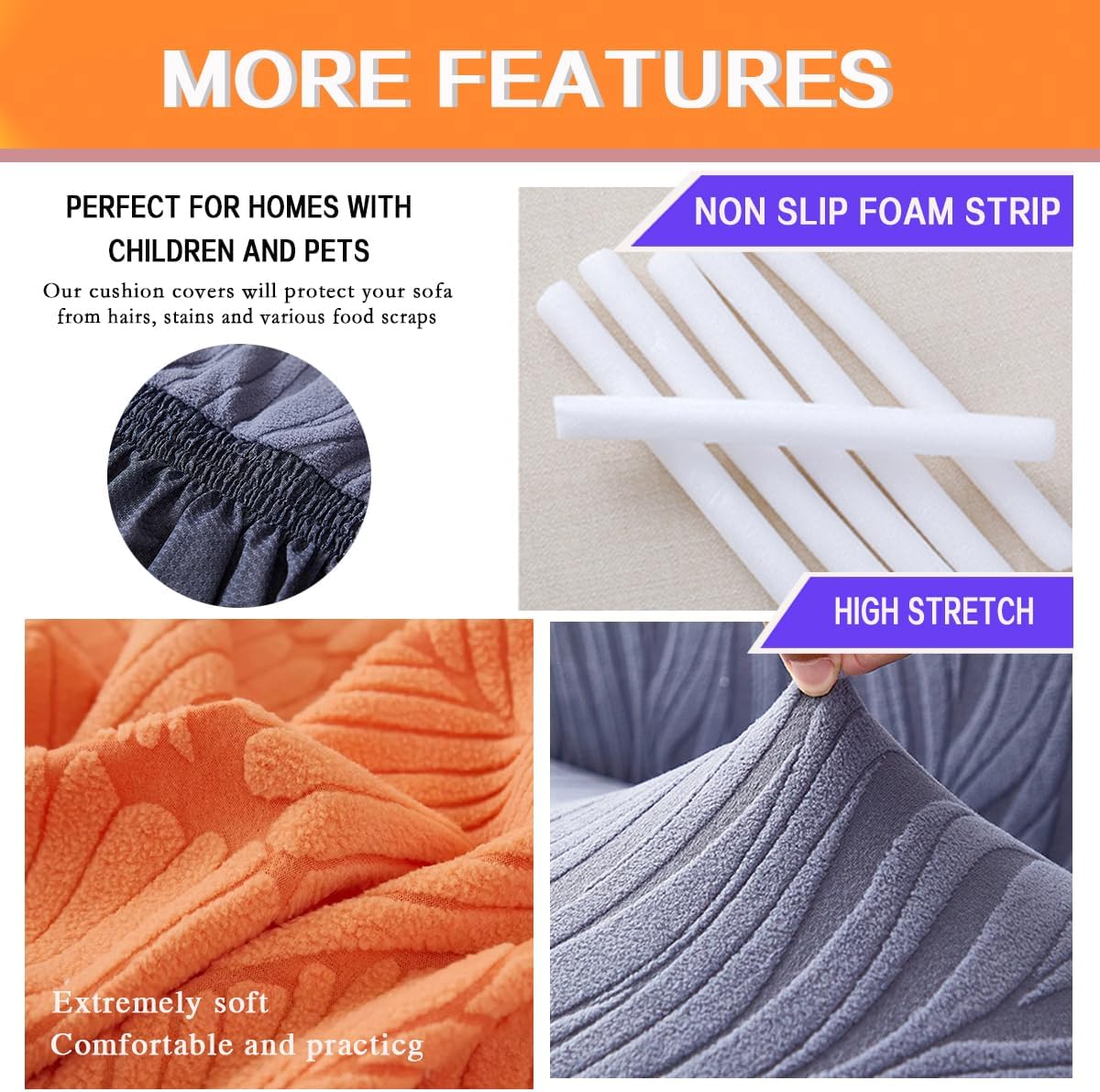 KAIJIE Stretch Polyester Sofa Slipcover Single seat Cushion Couch Cover with Skirt There is a Striped Pattern Washable Stretchable Easy Fit Universal Furniture Protector（Camel Color）