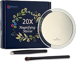 20x Magnifying Mirror with 3 Suction Cups, Use for Makeup Application, Tweezing, and Blackhead/Blemish Removal.Comes with 1PC Storage Bag, 1PC Tweezer, 1PC Reminder Card. 4Inches. - coolthings.us