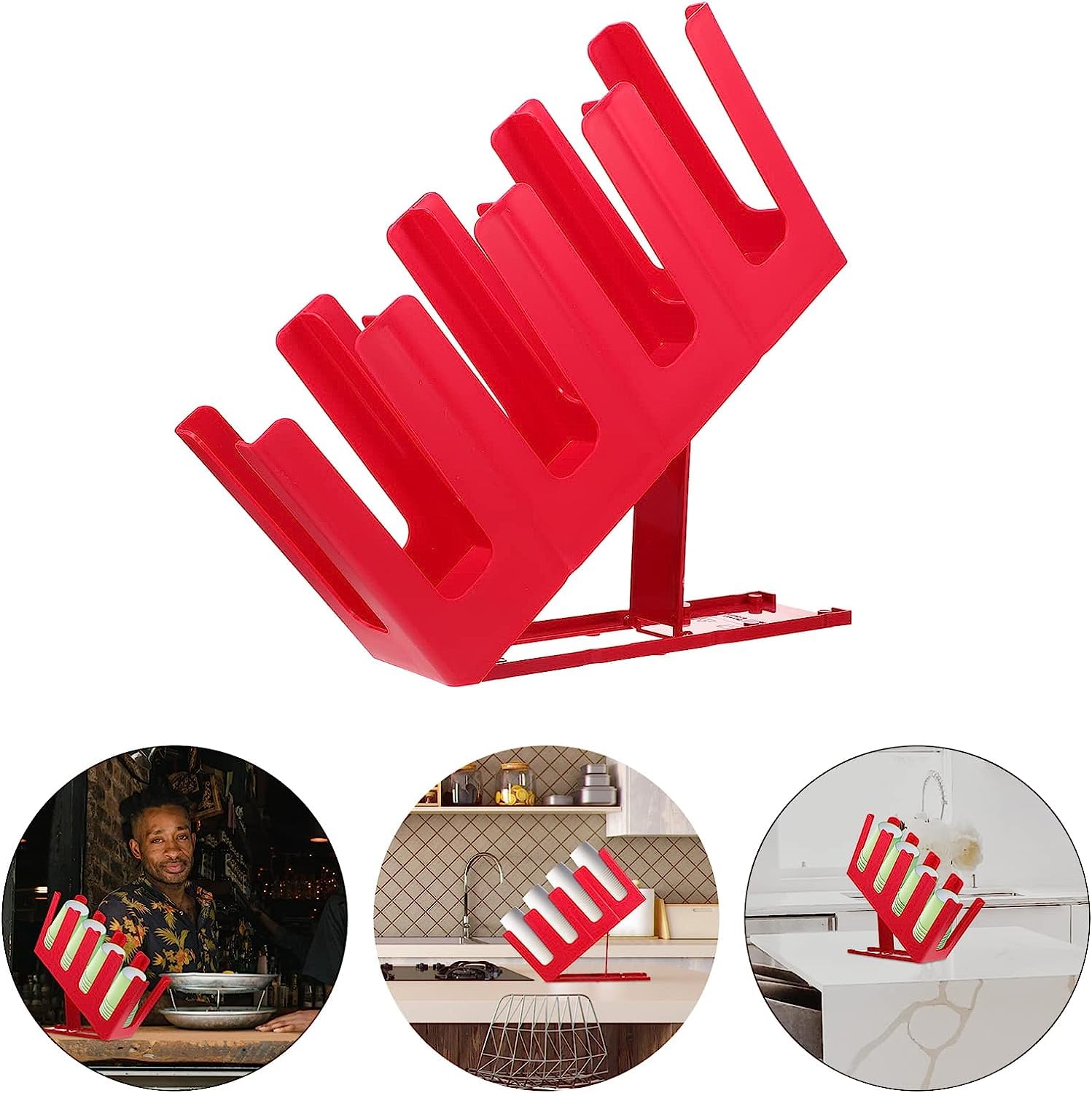 Soporte para taza y tapa para bebidas para encimera, 4 compartimentos, soporte organizador de almacenamiento ajustable para taza de café y tapa para café, leche, té, tienda, restaurante