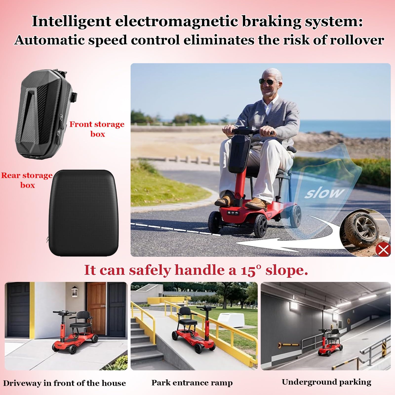 Scooter De Mobilité Pliable Scooters pour Seniors Équipé De Deux Batteries Au Lithium De 6,6 Ah Limite De Poids 100 Kg Pliable pour Un Transport Facile Red