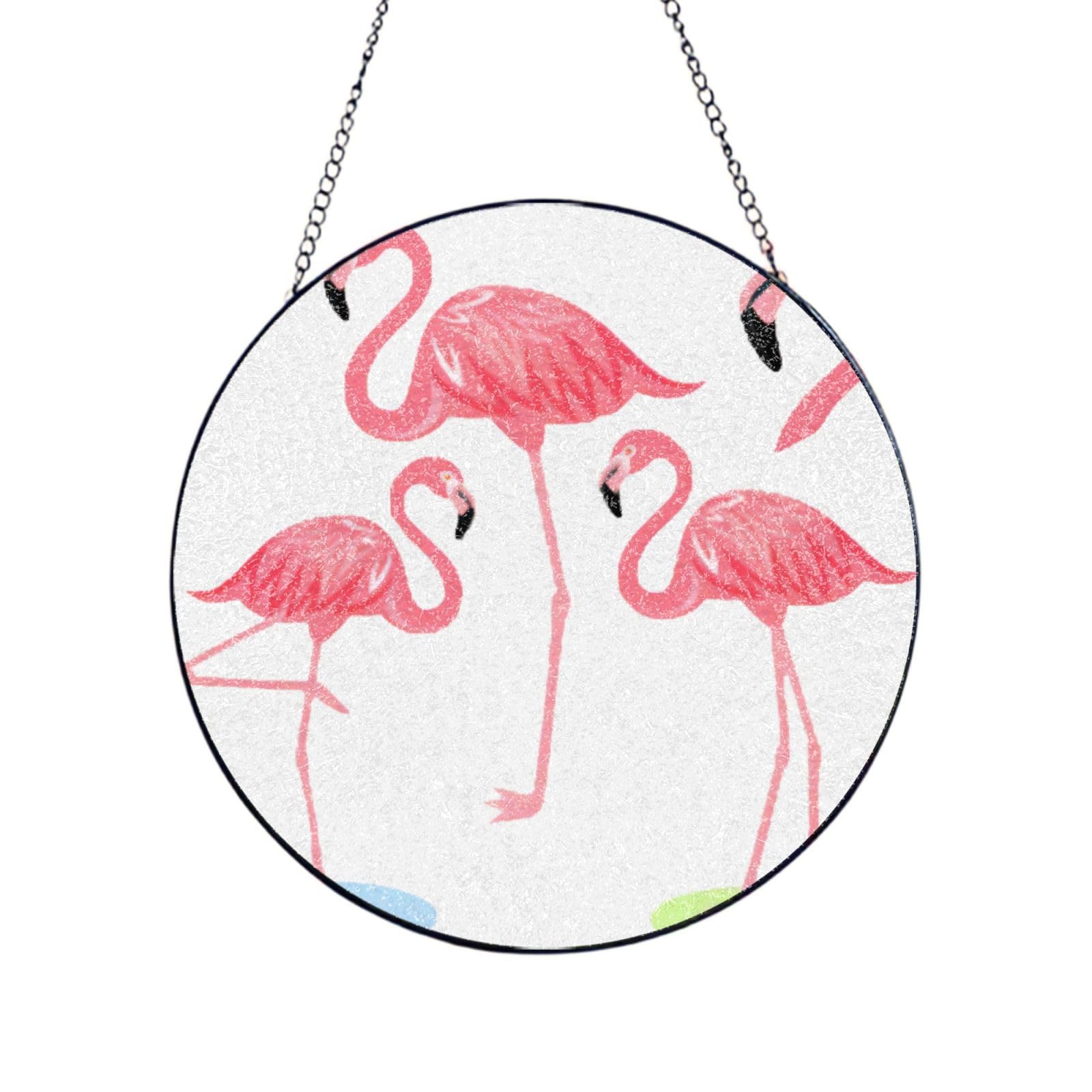 Phayah Flamingos Print Stained Glass Window Hanging Suncatcher For Door Terrace Garden Home Decor Sun Catcher Birthday Gifts For Lovers Dad Mom 8in（20cm）