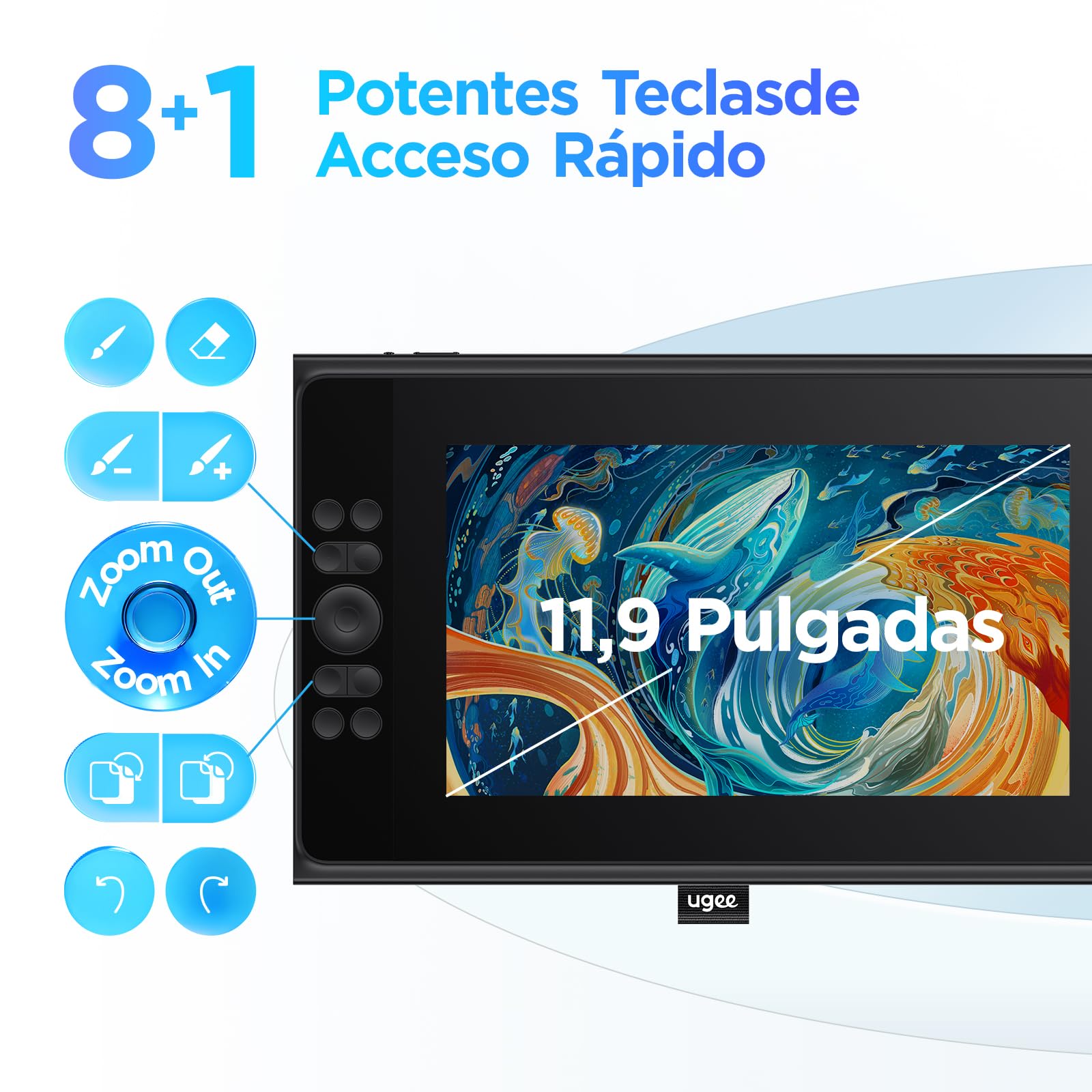 UGEE 147% sRGB Tableta Gráfica con Pantalla UE12P, 11,9 Pulgadas Antideslumbrante Monitor de Dibujo, Tableta Gráfica Lápiz sin Batería para Teléfono Android/Windows/Mac OS/Chrome OS
