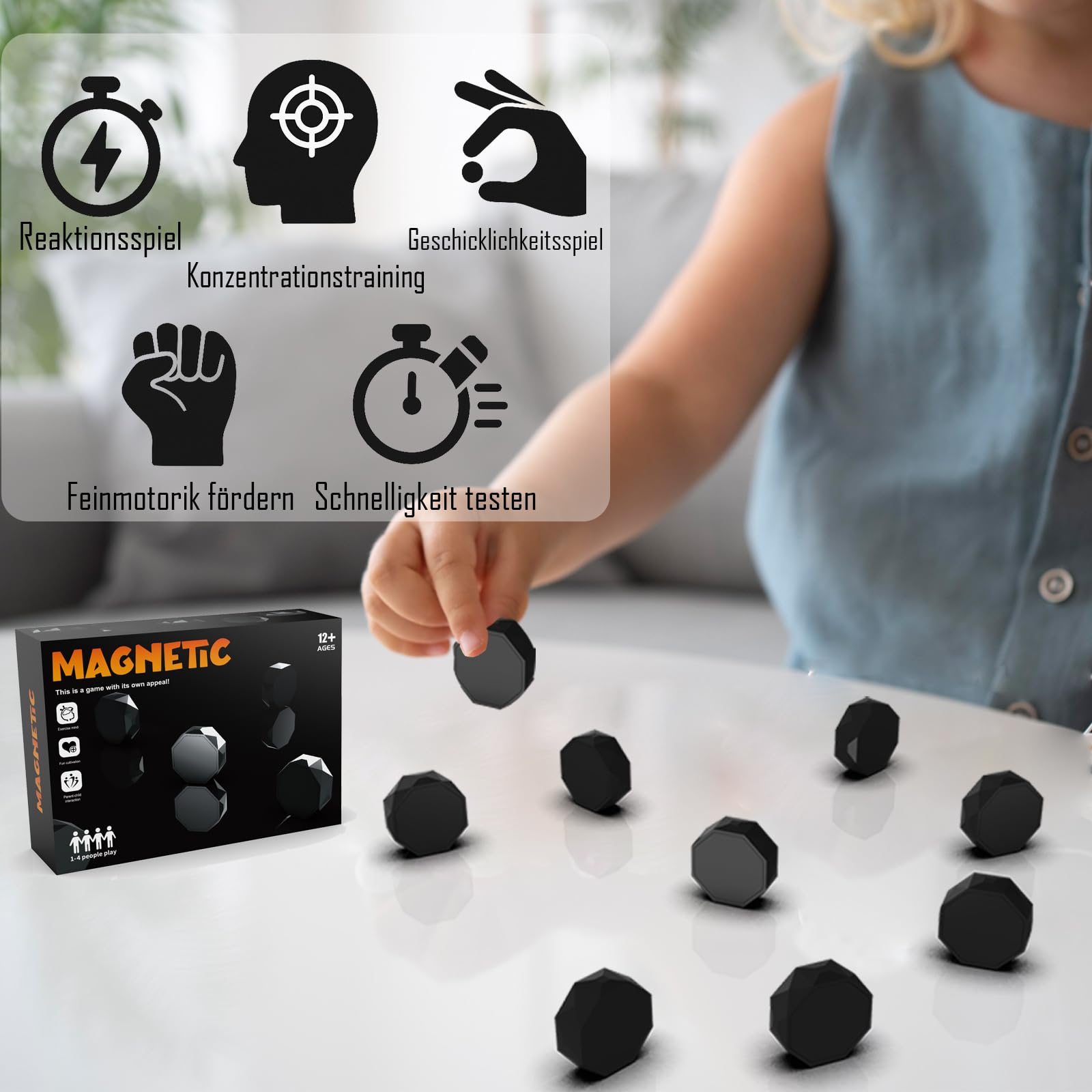 Magnetisches Schachspiel – Pädagogisches Magnetspiel mit 20 Magnetsteinen & Seil, Lern- & Reisespiel für Kinder & Erwachsene, fördert Logik, Konzentration & gemeinsames Spiel, Geschenk für Familie