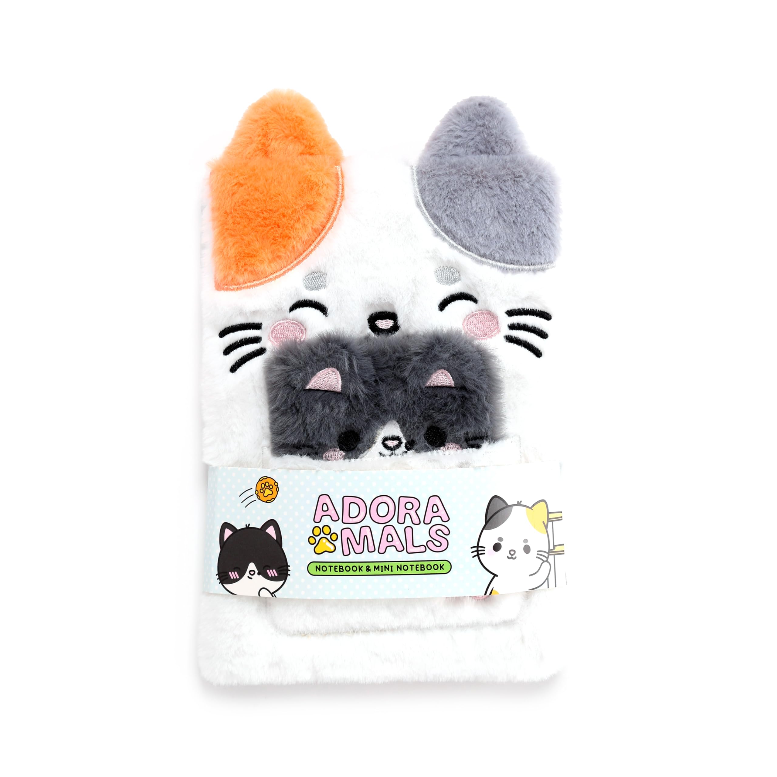 Puckator Adoramals Lola the Cat Plush Notebook with Pouch & Mini Notebook - School Teacher Student Homework Study Planner Notepad - Collage University Essentials Journals Planners Jotter Uni Supplies