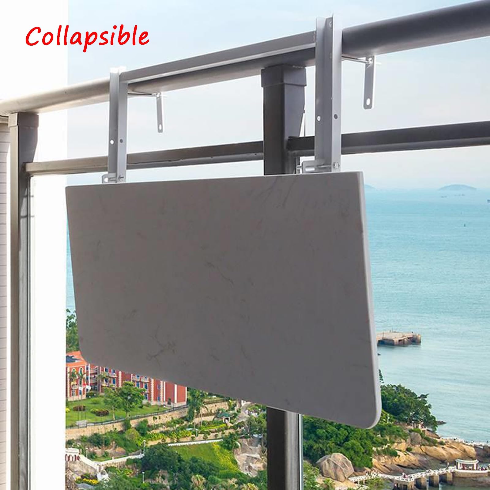 Generico Tavolo Regolabile da Appendere alla ringhiera del Balcone, Tavolo da Bar Pieghevole per Patio, Giardini e terrazze, Tavolo Multifunzionale da Appendere alla ringhiera (L 60*P 35 cm) - Perfet