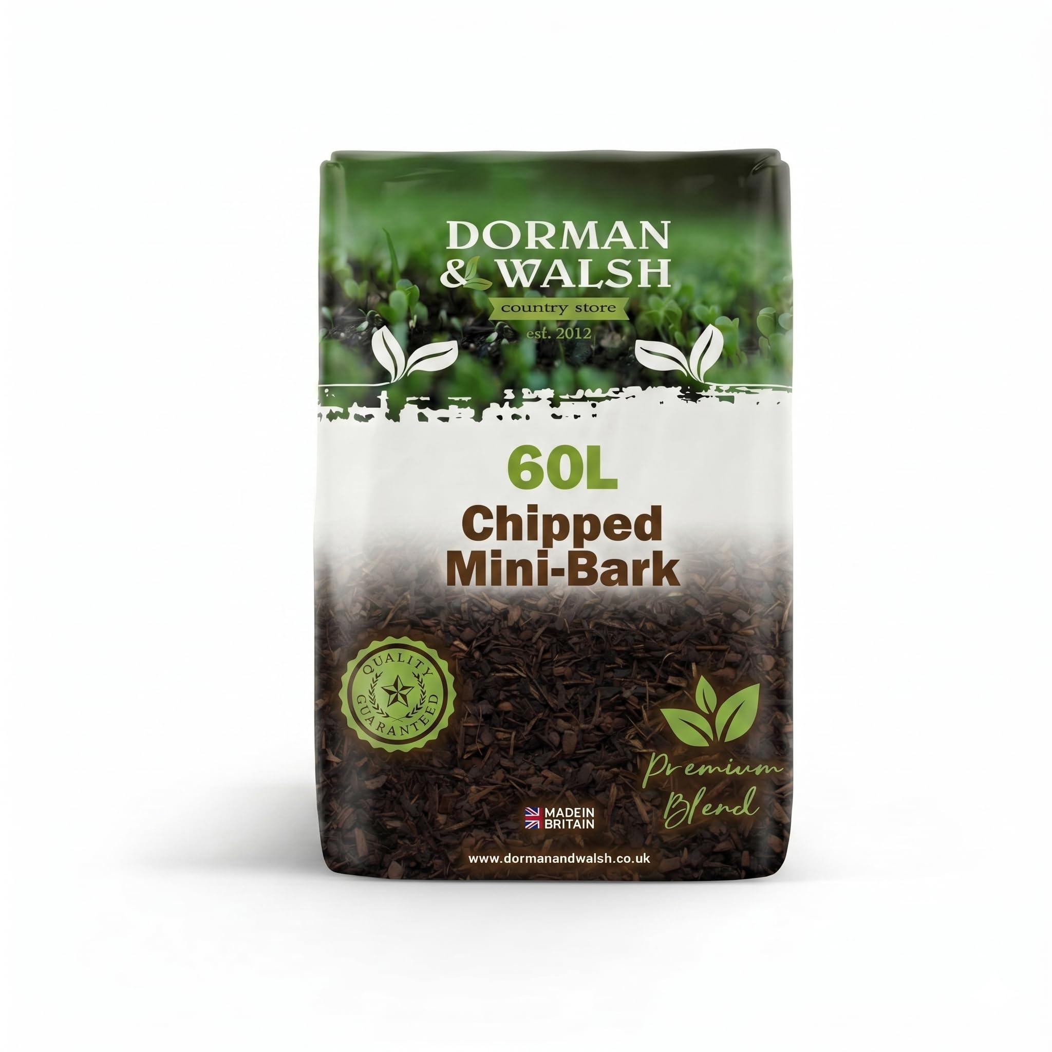 Dorman & Walsh 60L Chipped Mini-Bark, Decorative Bark Mulch for Beds & Borders – Moisture Retention, Weed Control & Root Protection