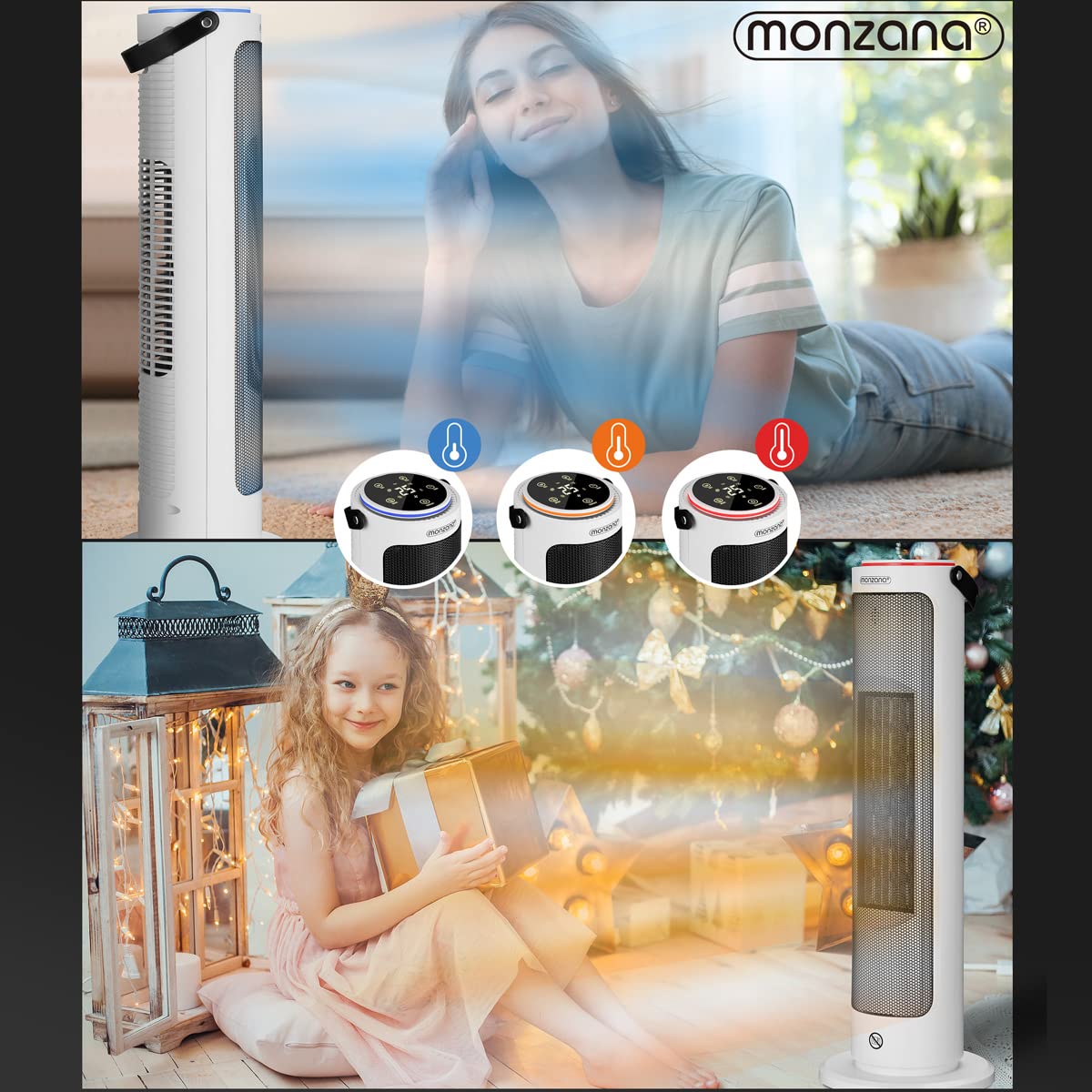 MONZANA Keramik Heizlüfter 2000W 4 Betriebsmodi 15-35°C Oszillation Timer Fernbedienung Elektroheizung weiss