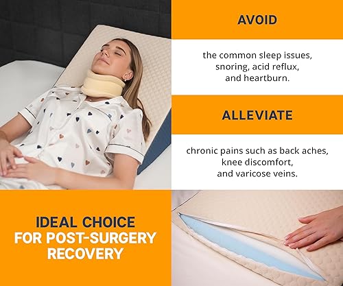 Miniatura 5 de Almohada de cuña para cama – Cojín de espuma viscoelástica – para reflujo ácido, acidez estomacal GERD, anti-ronquidos, dolor de espalda, cuello y
