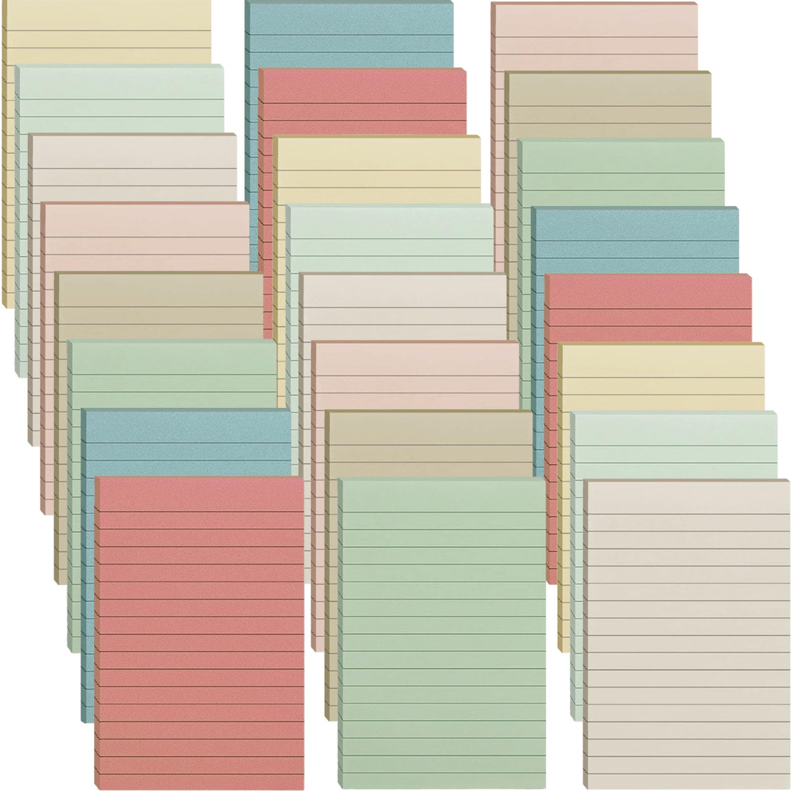 Morandi - Confezione da 24 foglietti adesivi a righe, 10 x 15 cm, colorati, per ufficio, casa, scuola, riunioni, 50 fogli/blocco, confezione da 24