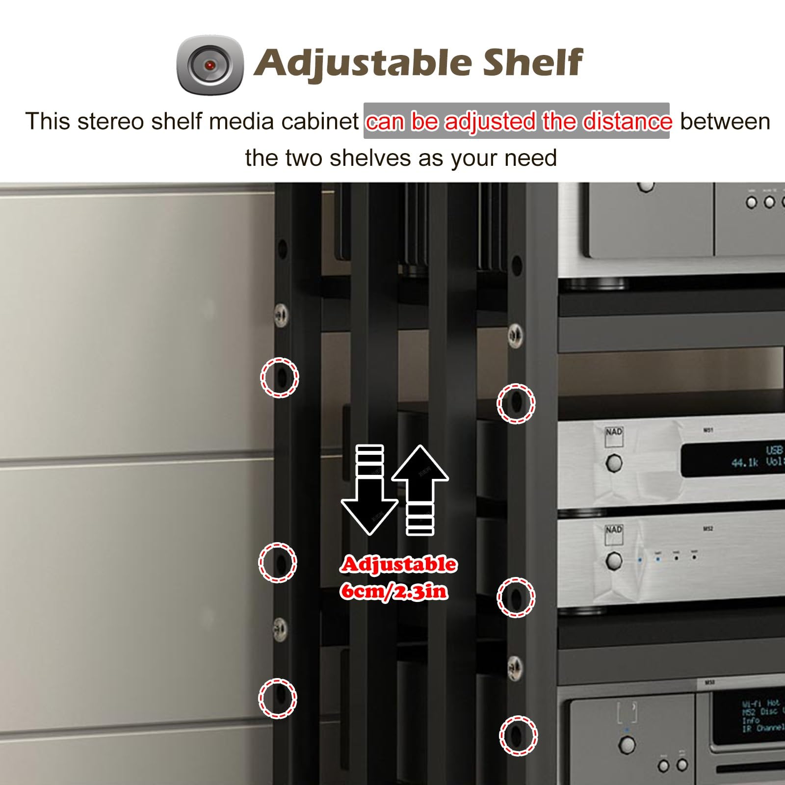 Soporte estéreo de suelo negro HiFi – Soporte de componentes de audio y vídeo ajustable de 100 cm de altura elegante estante de madera para el hogar y la oficina, perfecto para la nización del sistema