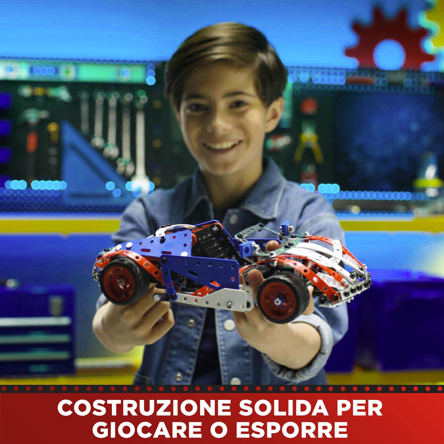 BANDAI - Meccano Valigetta di Costruzione - Kit di Costruzione 5 in 1 Veicoli, Robot, Torre Eiffel - 437 pezzi, attrezzi, istruzioni - Kit Attività assemblaggio - Giocattolo Bambini 10+ - APM20106