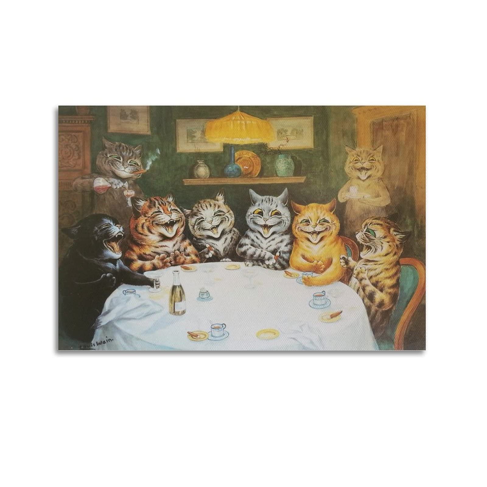 Odddot Unframe-Style Louis Wain Painter's Artwork - (Cat In The Bar) Printing Posters Decorative Painting Canvas Wall Art Living Rooms Bedroom Painting 12X18inch(30X45cm)