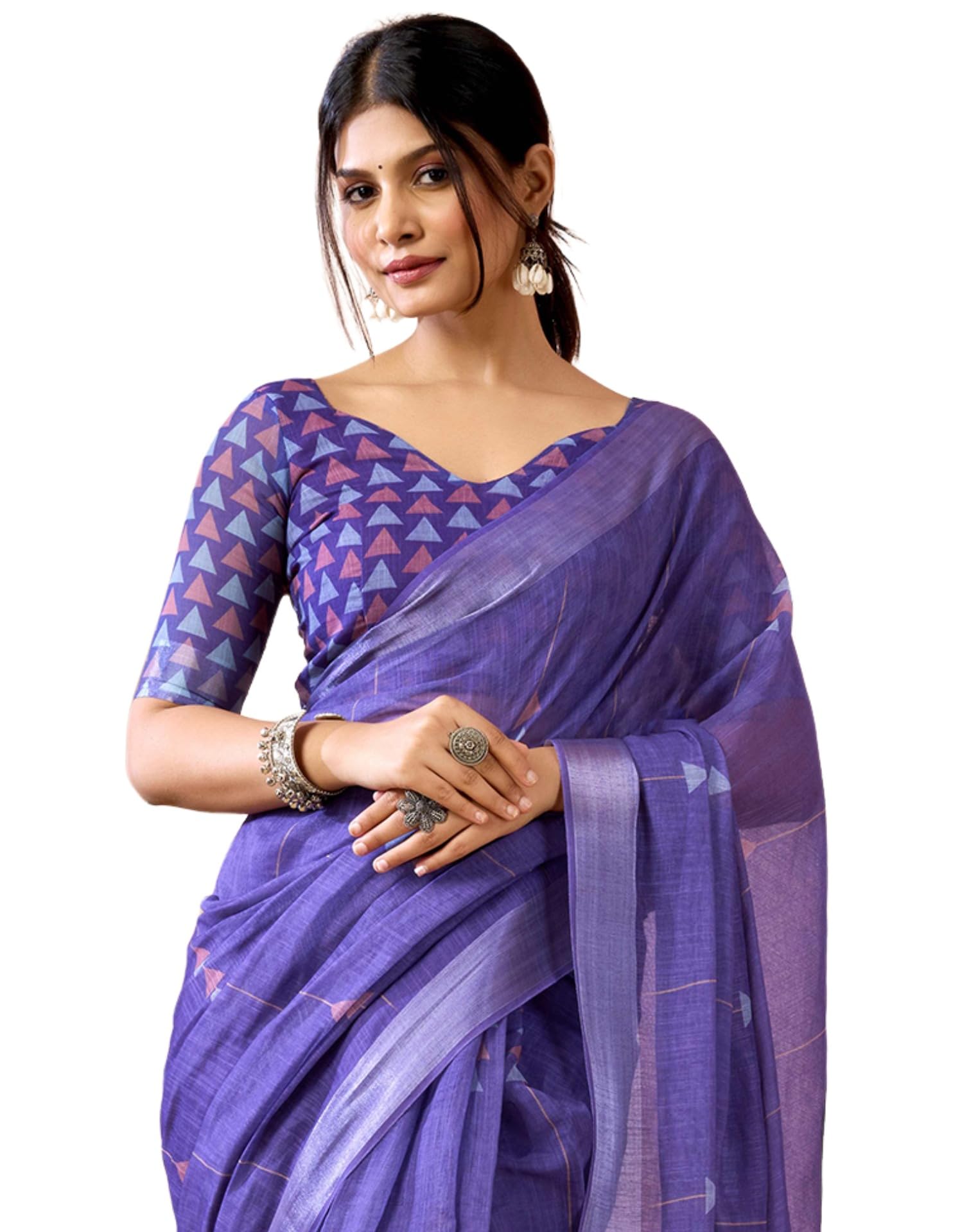 siril Women's Printed Cotton Linen One Minute Ready to Wear Saree with Unstitched Blouse Piece-picture-36