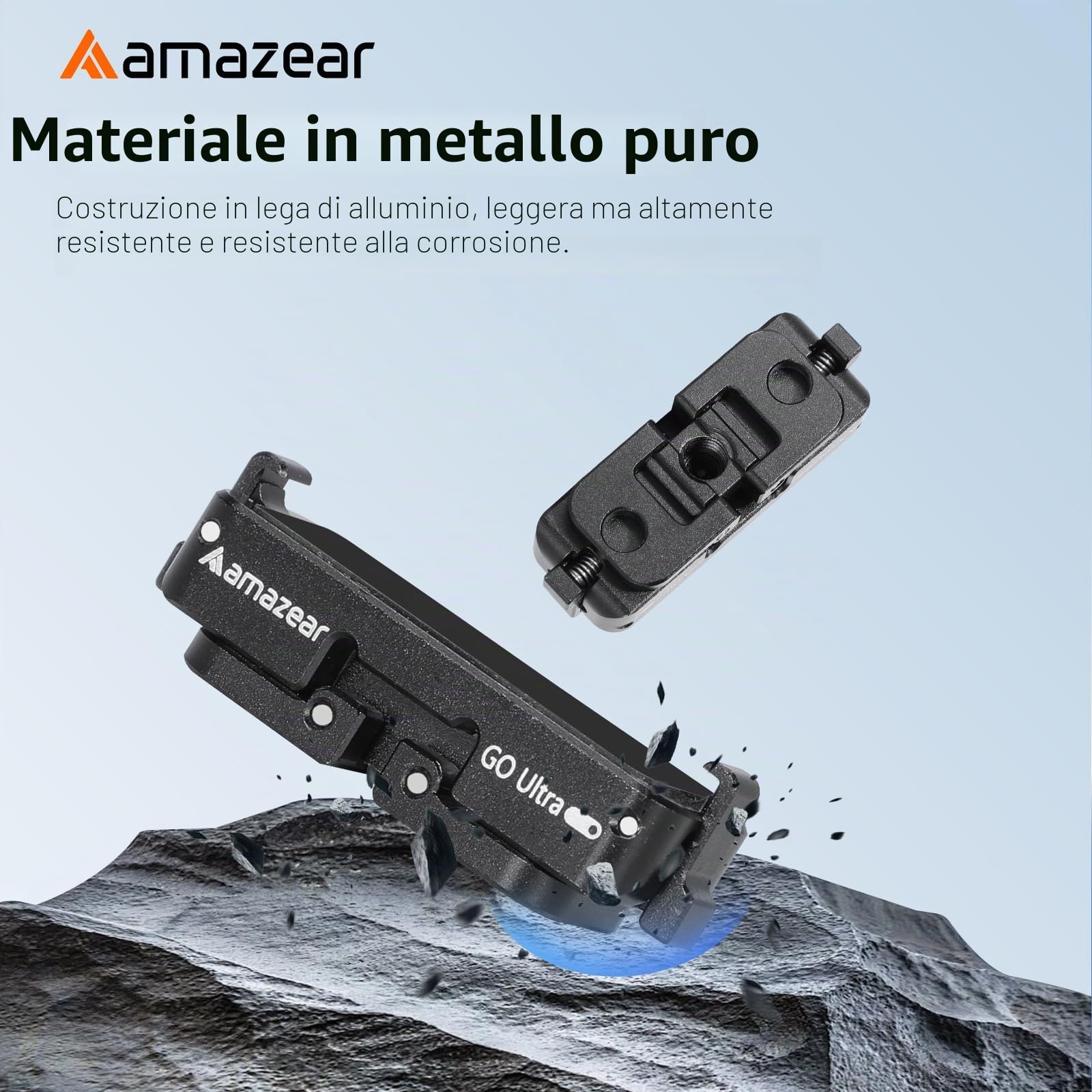 AMAZEAR Adattatore magnetico a sgancio rapido per fotocamera Insta360 GO Ultra, supporto base in lega di alluminio con filettatura da 6,35 mm per treppiede, bastone selfie, impugnatura, nero