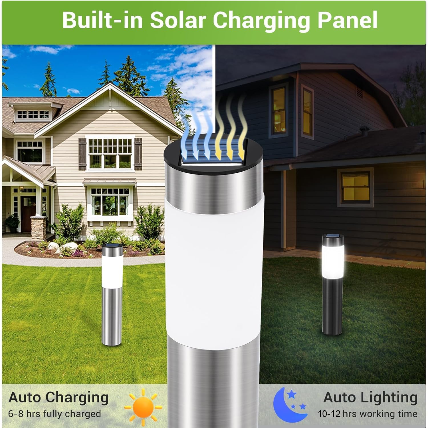 8 Pack Solar Pathway Lights Outdoor, Solar Walkway Lights with Polished Stainless Steel Layer, IP45 Waterproof Outdoor Solar Lights for Garden Yard Landscape Driveway Patio Deco