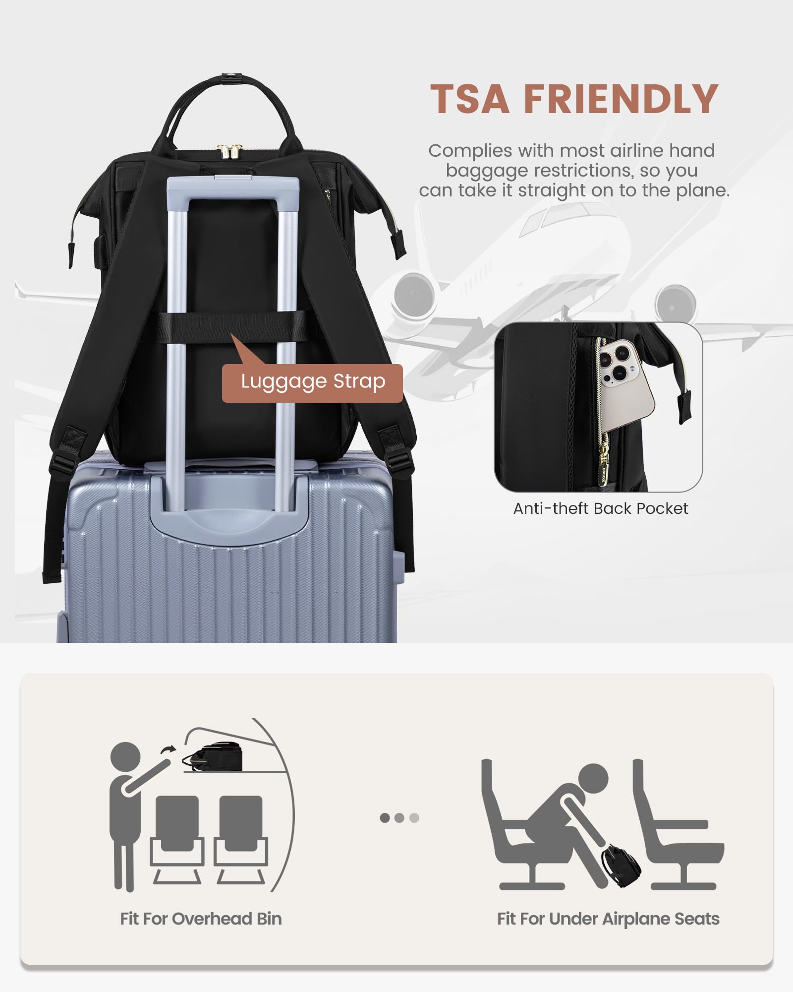 LOVEVOOK Rucksack Damen, 15,6 Zoll Laptop Schulrucksack Mädchen Wasserdicht, Elegant Arbeitstasche Lehrertasche Reiserucksack, Schultasche Tagesrucksack Backpack Women für Uni Büro Reise, Schwarz