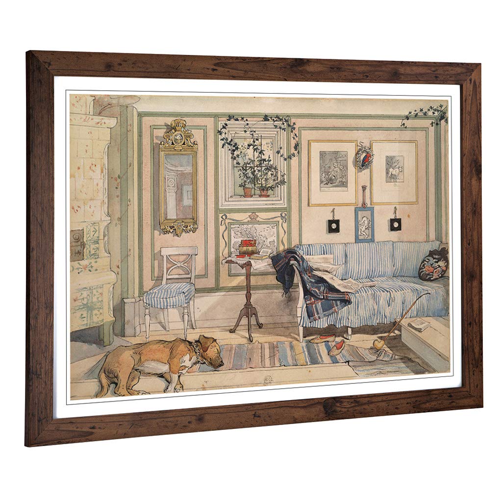 Big Box Art Framed Print of Carl Larsson Cosy Corner Design | Wall Art Picture | Home Decor for Kitchen, Living, Dining Room, Bedroom, Hallway, Office, Walnut, A2 / 24.5x18 Inch / 62x45cm
