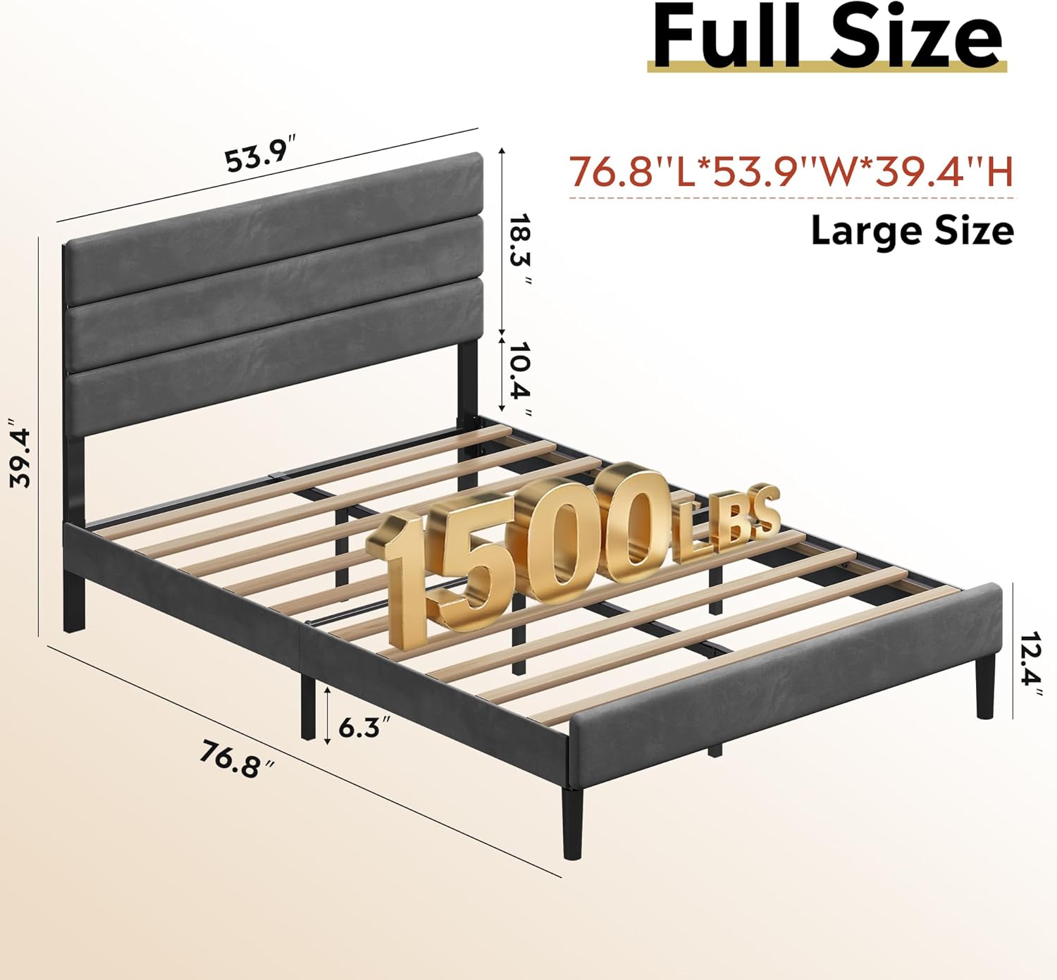 WLIVE Upholstered Bed Frame, Full Size Bed Frame with Headboard, Platform Bed with Wood Slats, 1500LBS Mattress Foundation, No Box Spring Needed, Easy Assembly, Velvet Grey