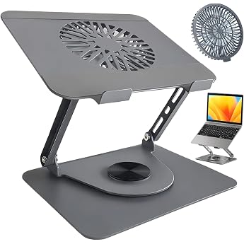 Laptop St nder aus Aluminium 360  Drehbar Faltbar mit Magnetischem L fter f r K hlung Kompatibel mit MacBook und 10-173 Zoll Ger ten Dunkelgrau
