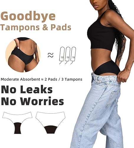 Vista 3 de TIICHOO Ropa interior para el período, bikini de absorción moderada, sin costuras, para el período, para incontinencia, a prueba de fugas, ropa