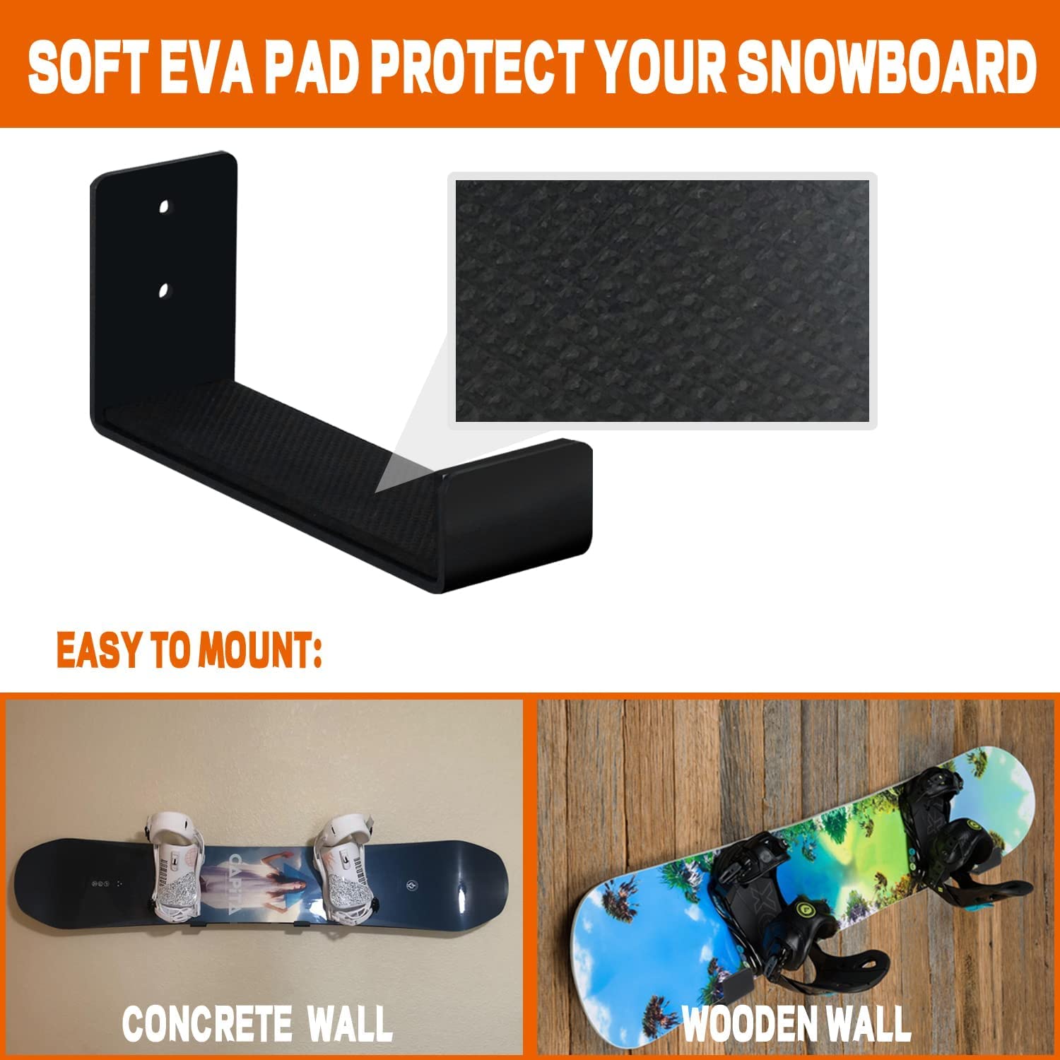 Poskad Snowboard Wandregal, Ski-Wandhalterung, Display für Zuhause und Garage, Snowboard-Aufbewahrung, massive Aluminium-Regalhalterungen (2er-Set)