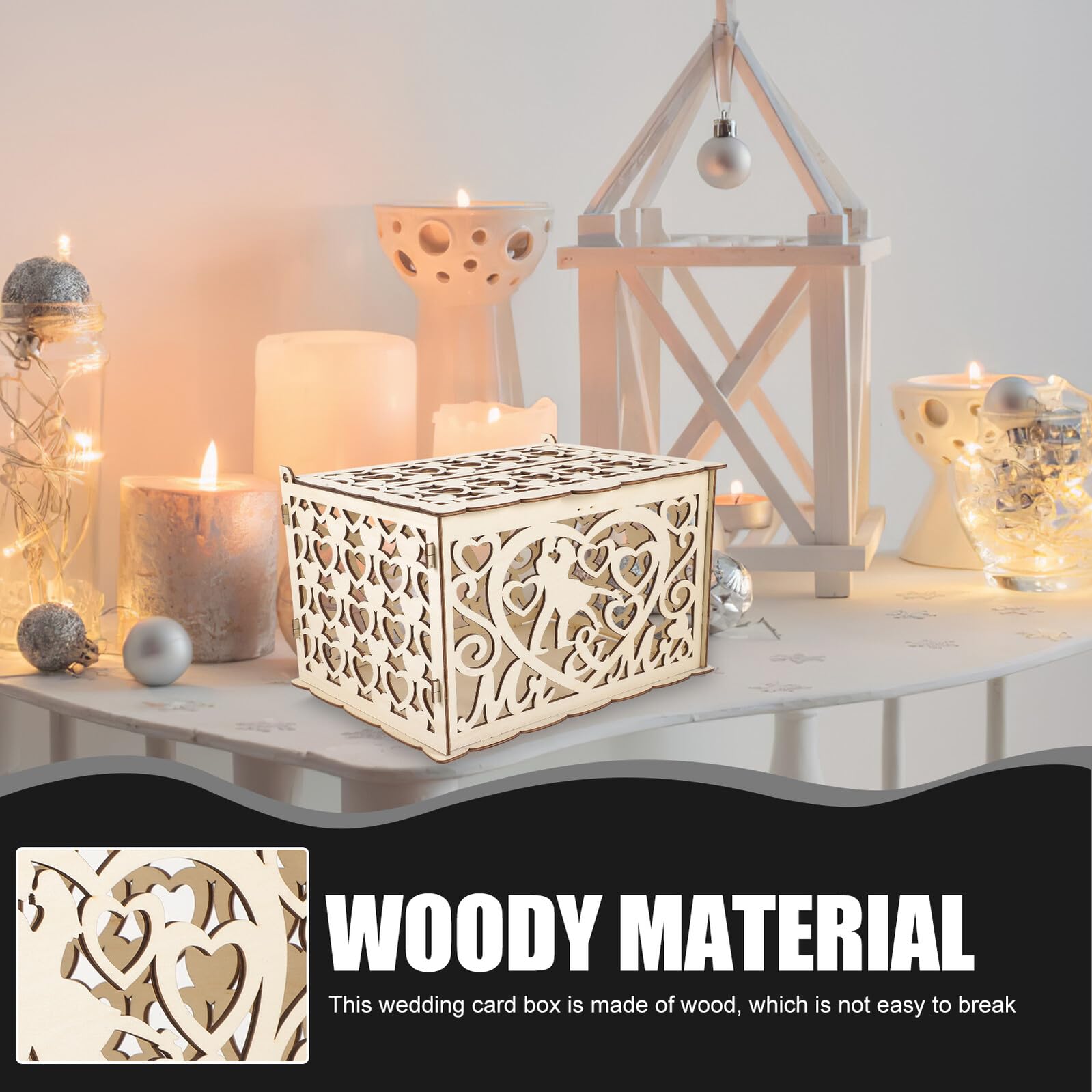 DOITOOL Scatola in Legno per Buste Matrimonio Grande Capacità e Superficie Liscia, Scatola Rustica per Raccogliere Auguri nel Giorno del Matrimonio