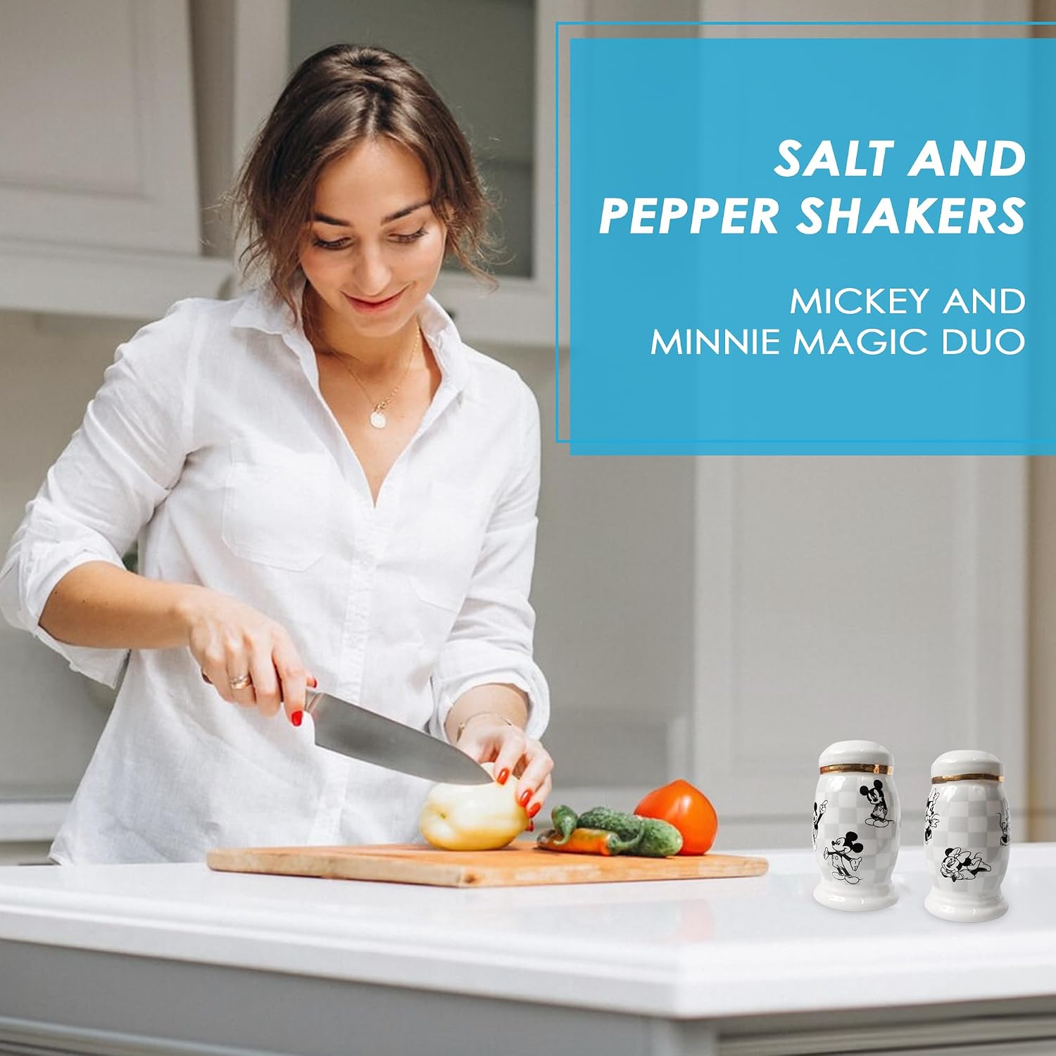 7STAR Mouse Classic Cartoon Duo Checkered Vintage Look Salt & Pepper Shaker Set – Nostalgic Kitchen Décor