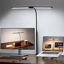 LED Desk Lamp for Home Office, Double Head Architect Light with Clamp, Computer Monitor Clip on Light, 3 Modes and 10 Brightness, Adjustable Flexible Goose-Neck, Table Task Lamp, Black