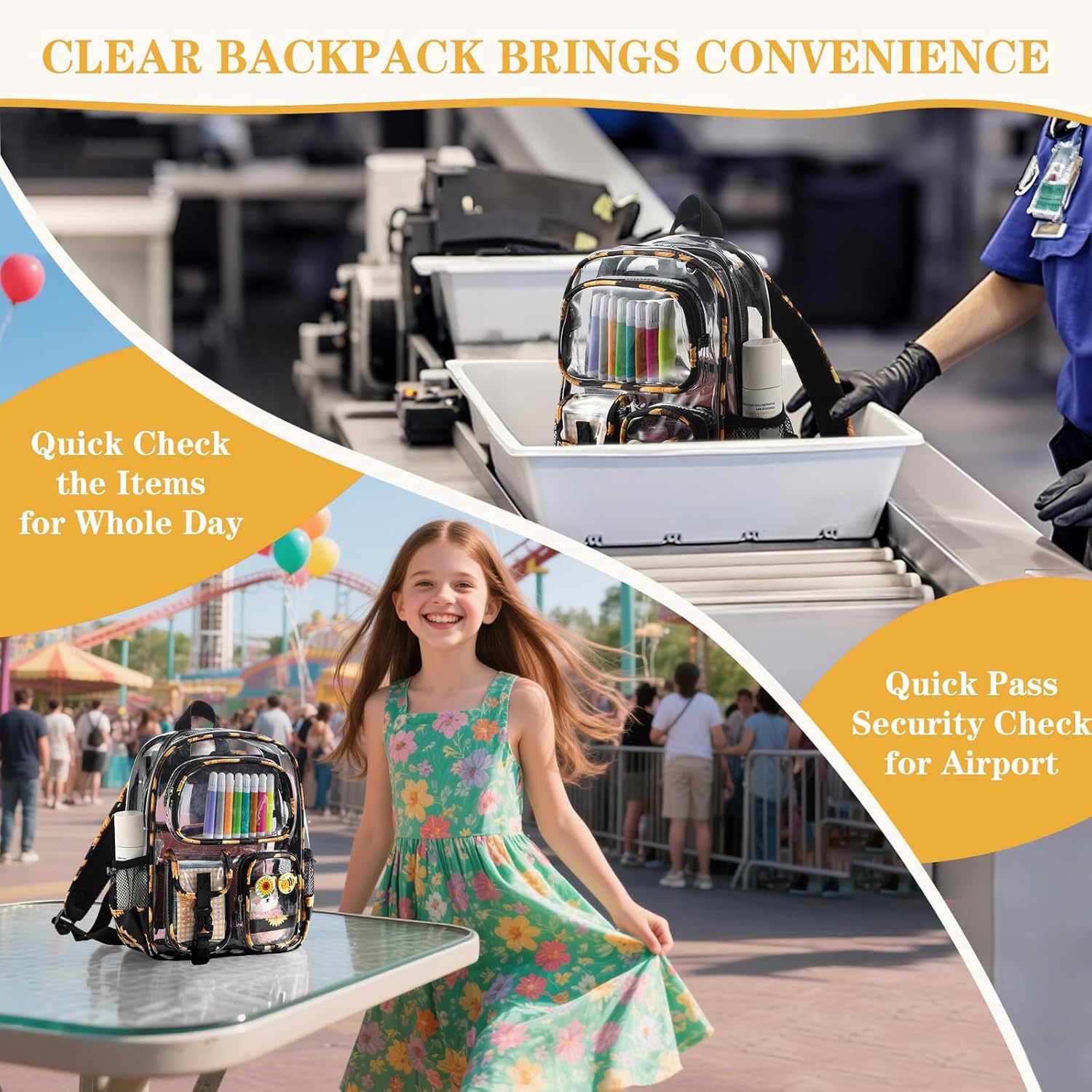 Mini Clear Backpack for Stadium Approved 12x6x12, Small Transparent Backpacks Plastic See Through Clear Bag for Kids Grils Women for Sporting Event, Concerts, Work, Festival (Sunflower) - Image 7