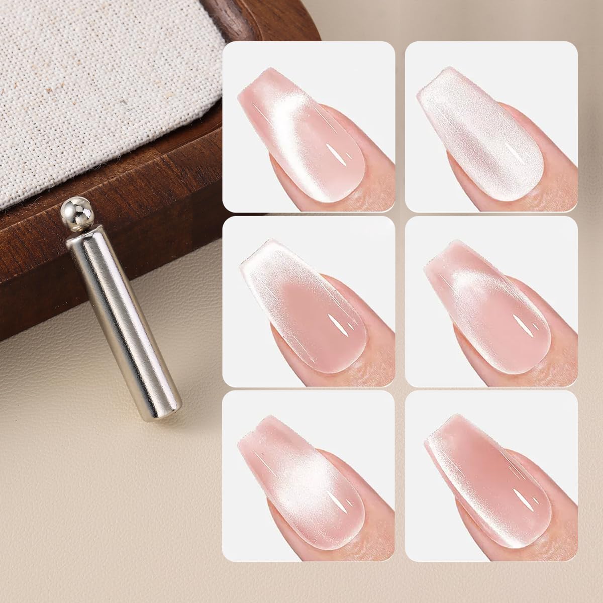 Cat Eye Magnet Set for Nails, Double head Pink Metal Cylindrical Magnet Tool with Bead Scissor-shaped Black Hole Nail Magnetic for French Effect at Home Salon DIY Nail Art Kit