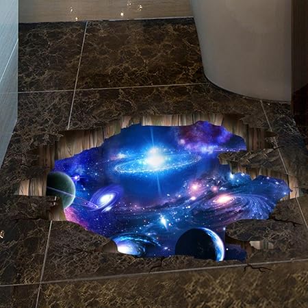 HALLOBO® Bodenaufkleber Decke Aufkleber 3D Galaxie Planet Weltraum