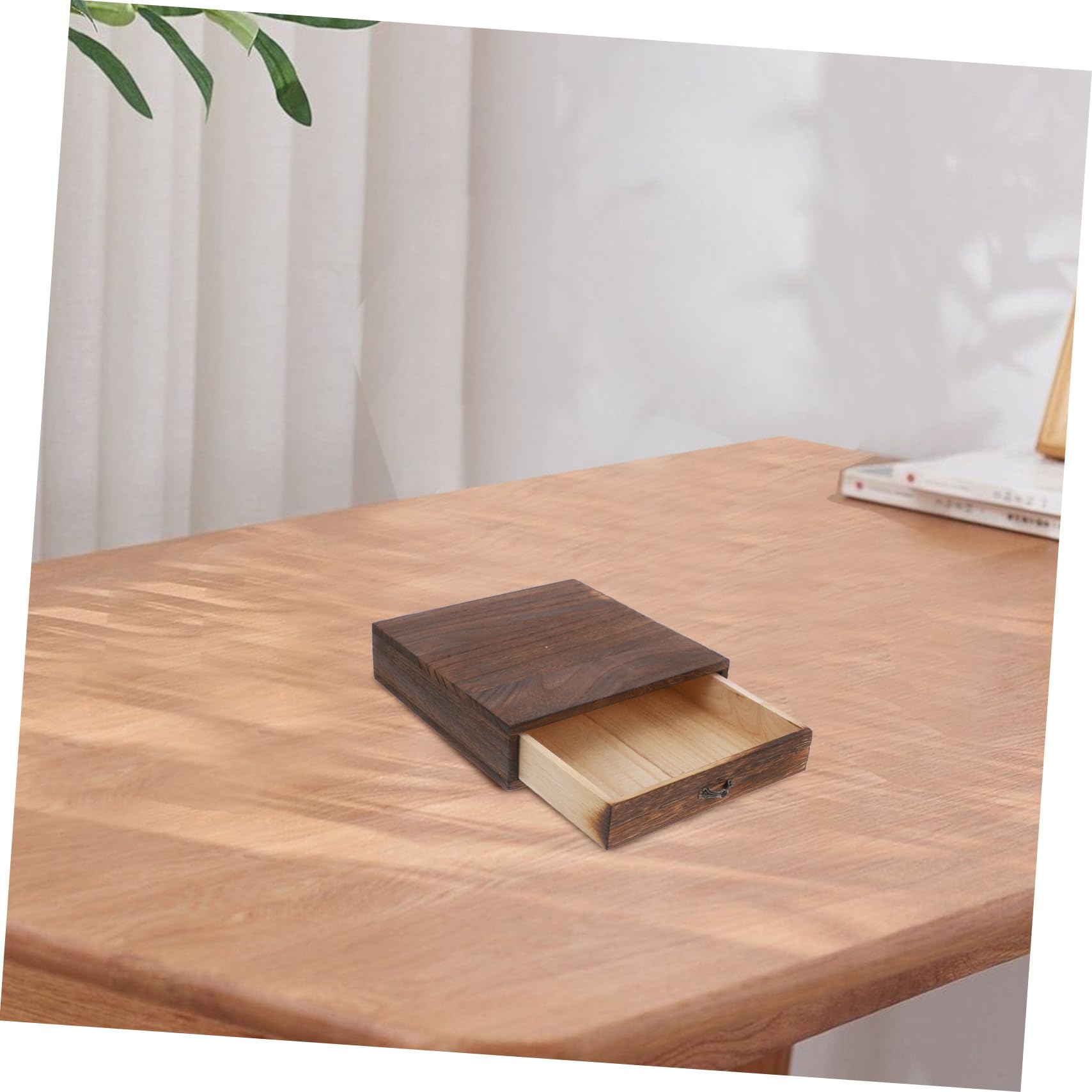 Drewniany organizer na biurko 23 cm x 22 cm x 6 cm z szufladą do przechowywania biżuterii i akcesoriów do domowego biura i studia - stylowe i funkcjonalne rozwiązanie do przechowywania na biurku