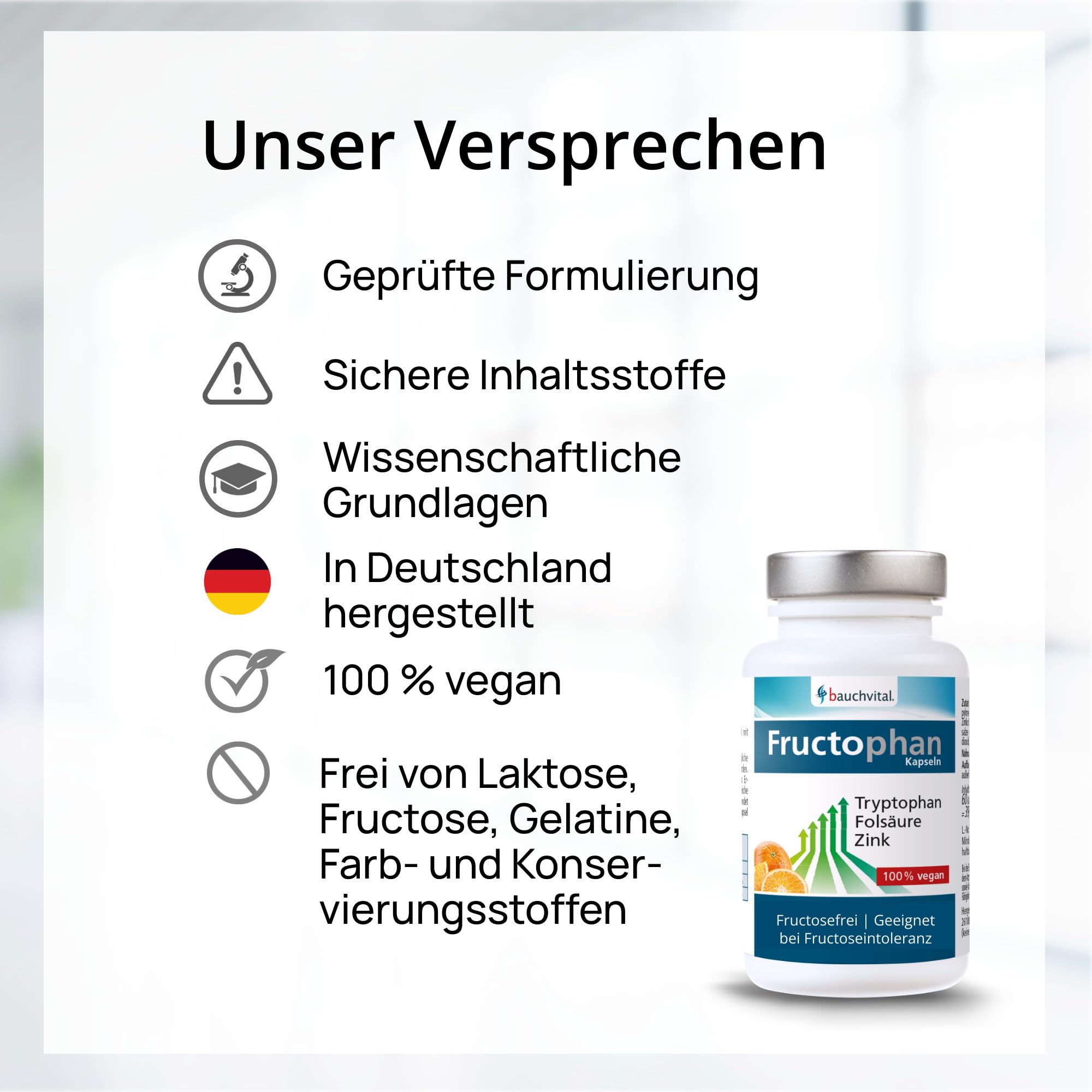 Fructophan 60 Kapseln, Topseller mit Zink, Folsäure und Tryptophan. Natürlicherweise fructosefrei. Nur 1 x täglich eine Kapsel.