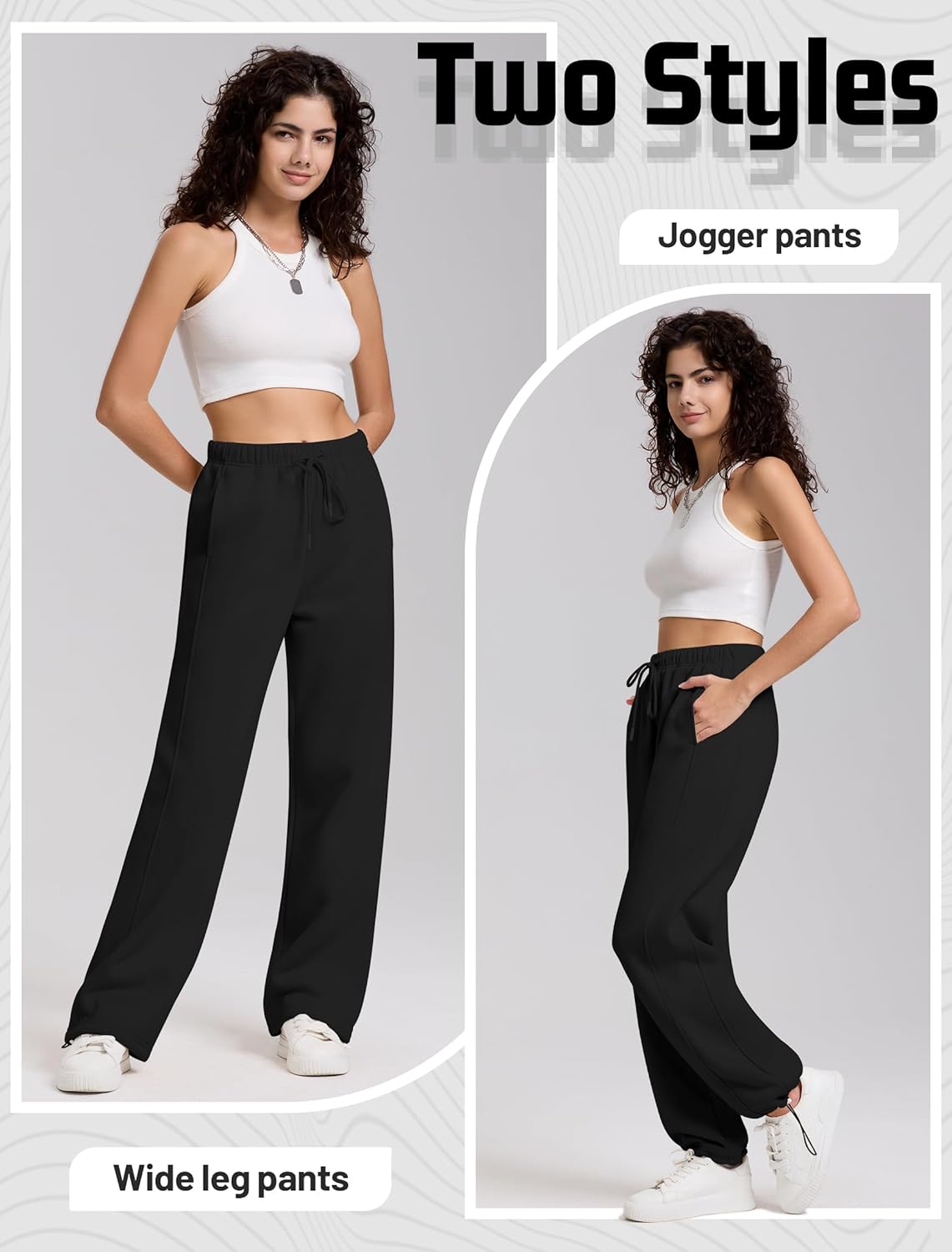 IWD Women's Cinch Bottom Sweatpants Fleece Lined Baggy Lounge Pants Wide Straight Leg Sweat Pants with 3 Pockets - Image 2