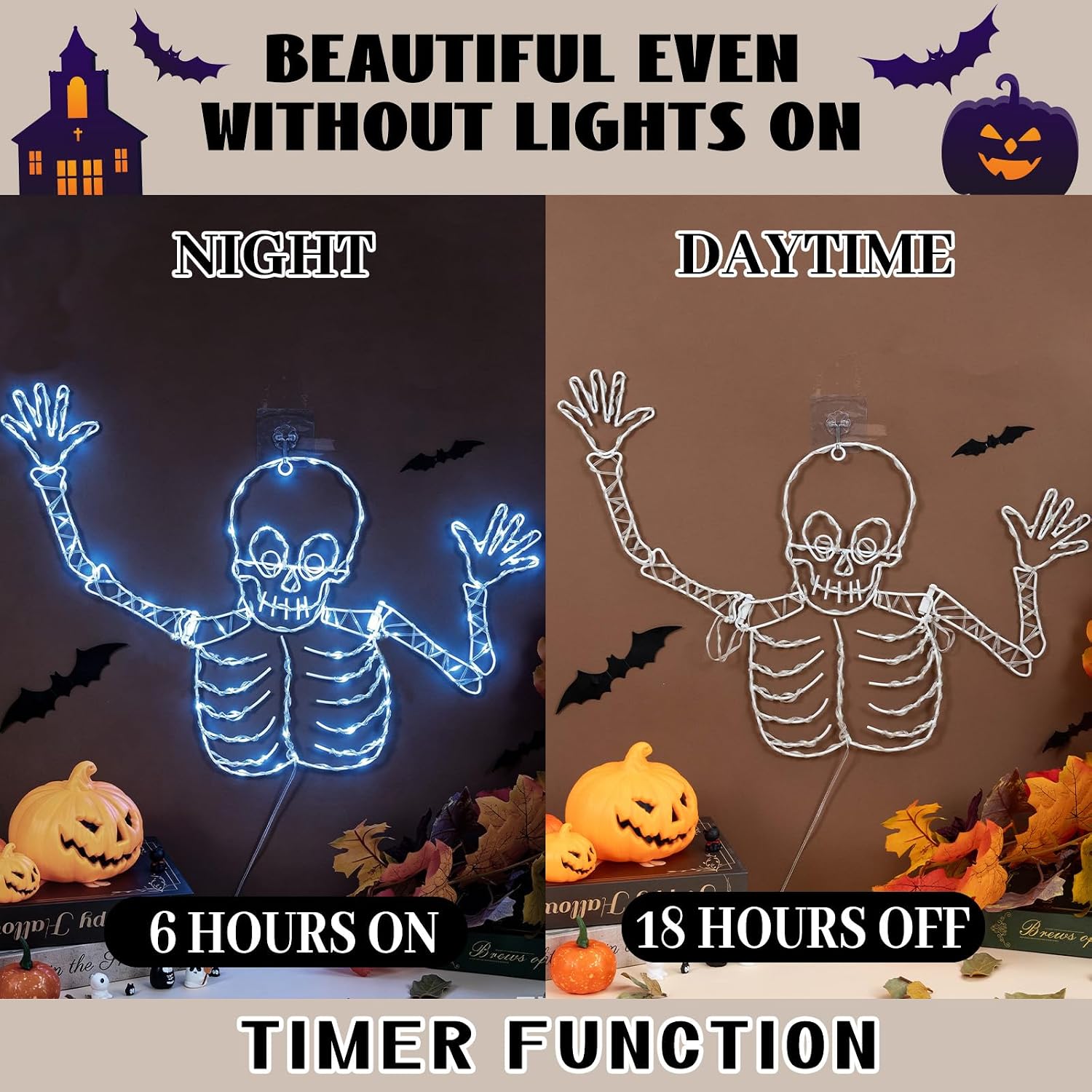 Halloween Skull String Lights Window Decorations LED Wall Skeleton Light 8 Mode USB Powered for Home Yard Patio Decor Halloween Party Decoration
