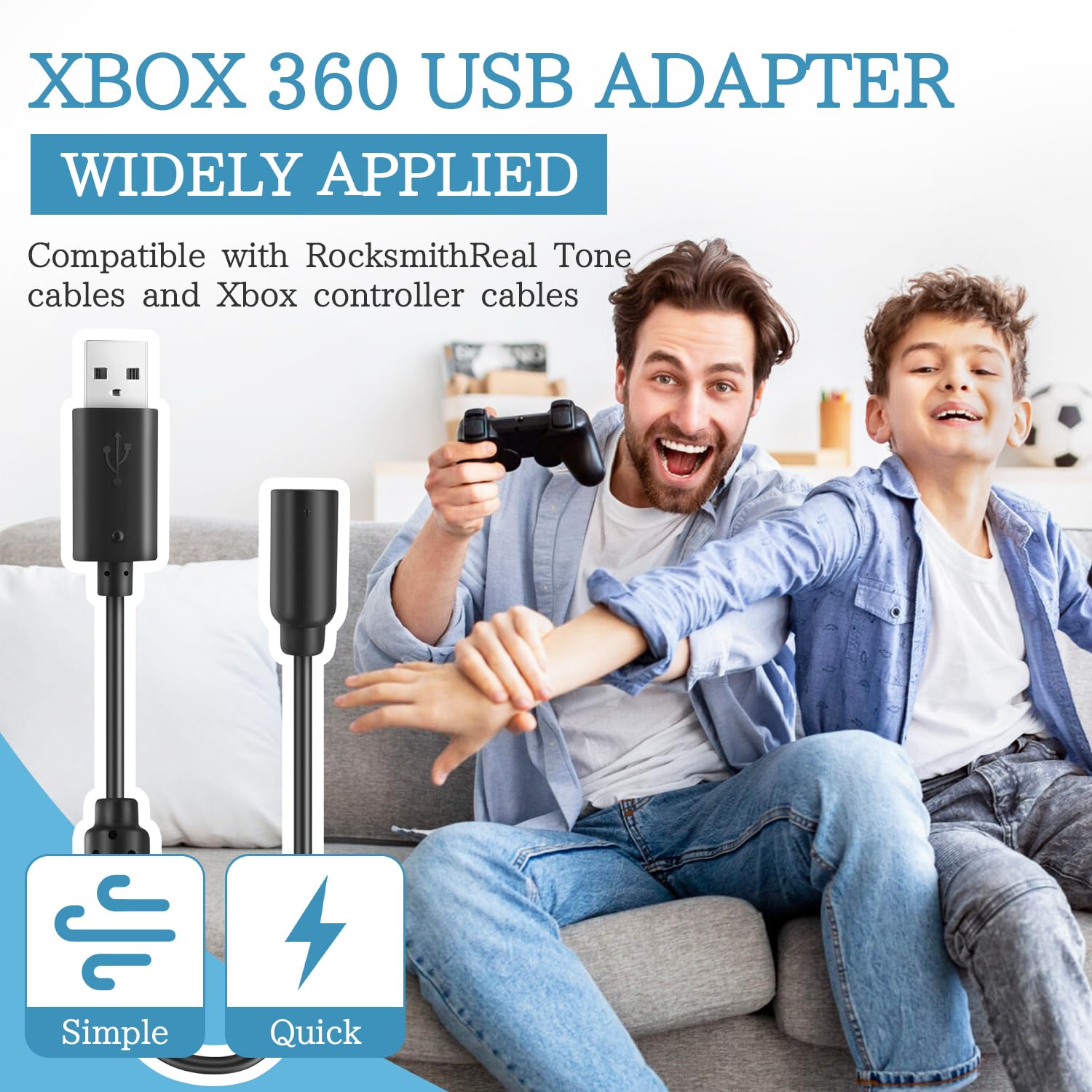Usb Breakaway Cable Xbox 360 USB Adapter Replacement for Rocksmith Real Tone Cable Xbox Controller Cord Compatible with Logitech G27 G29 G923 G920 Thrustmaster Ferrari 458 Spider Racing Wheel image 2