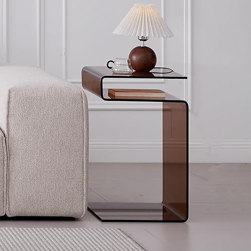 Mesita de noche de cristal, mesa auxiliar, mesa auxiliar en forma de S para sala de estar, mesita de noche para dormitorio (marrón) disponible en Yaxa Guatemala