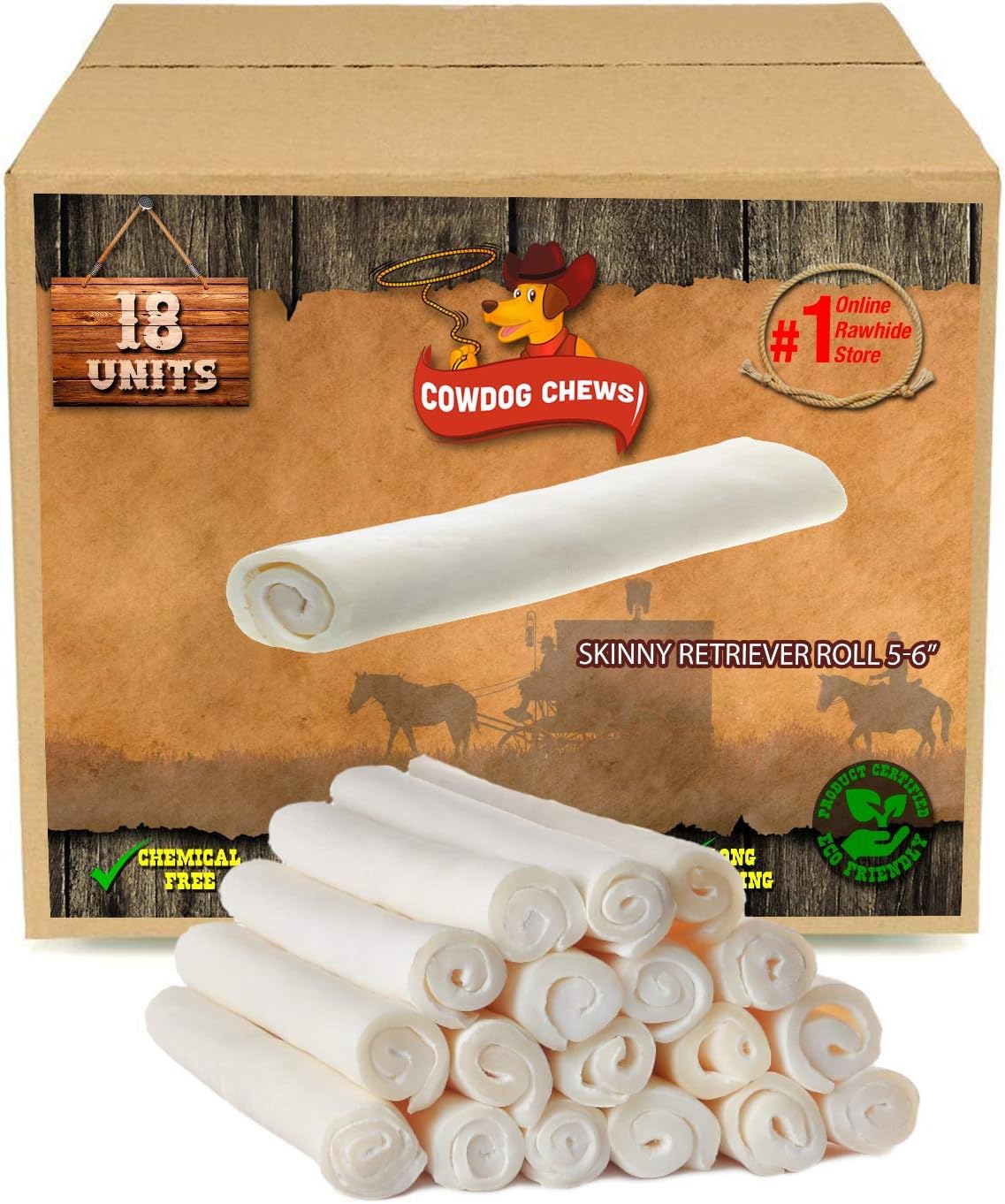 Cowdog Chews 5-6 Inches Rawhide Retriever Roll - Chewing Dog Treat, 100% Natural - Natural Grass Fed Livestock Sourced (50 Pack)