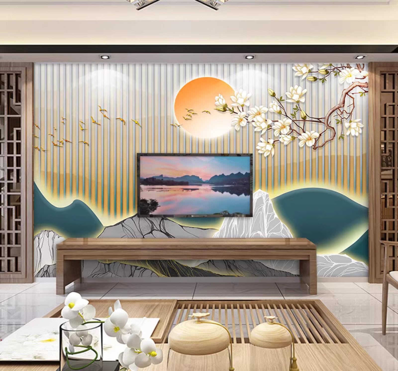 Creative Mountains Birds in Flight Classical Style Beauty Salon 3D Wallpaper Easy Install Feature Office Living Room Sofa Bedroom TV Background Wall Decoration-400cm×280cm