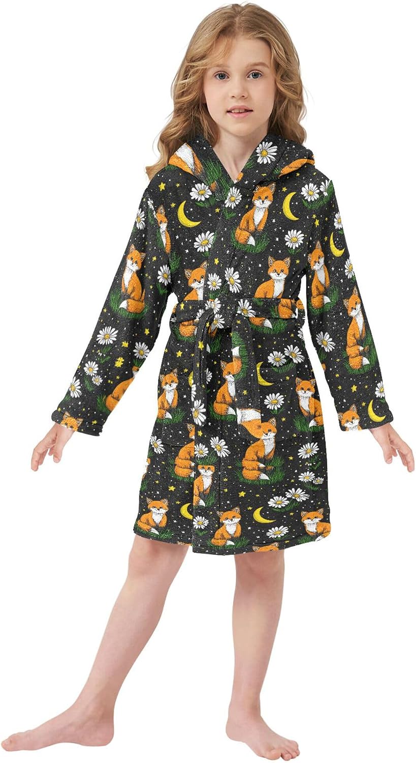 Bathrobe Hooded PJ Robe Soft Fleece Robe Pajama Sleepwears 2-12 Years