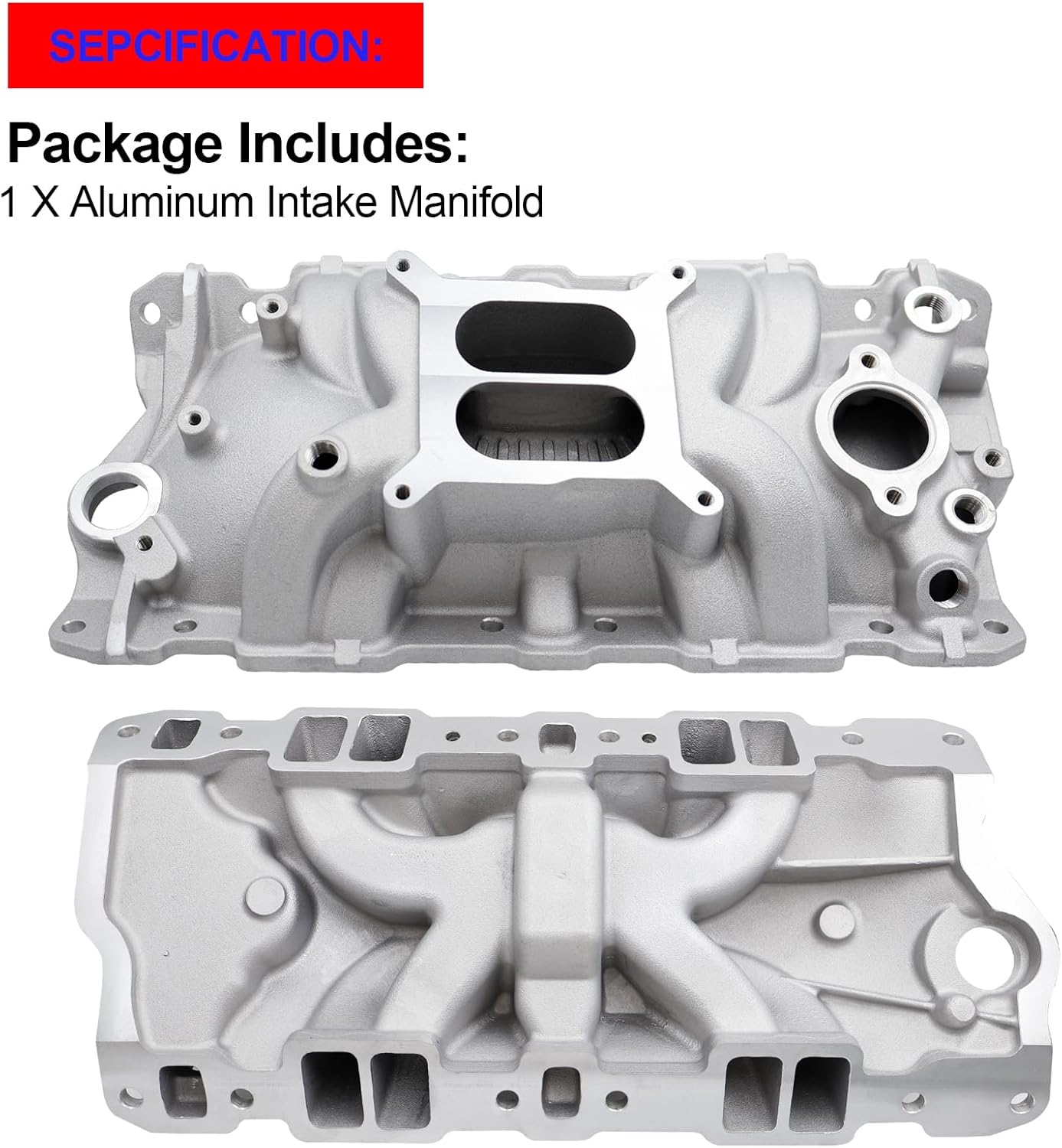 SMMS RPM Air Gap SBC Heads Small Block Intake Manifold for Chevy 1957-1986 V8 262 265 267 283 302 305 307 327 350 400, Aluminum Performer Dual Plane Replace# 52026, 82026 (Sliver)