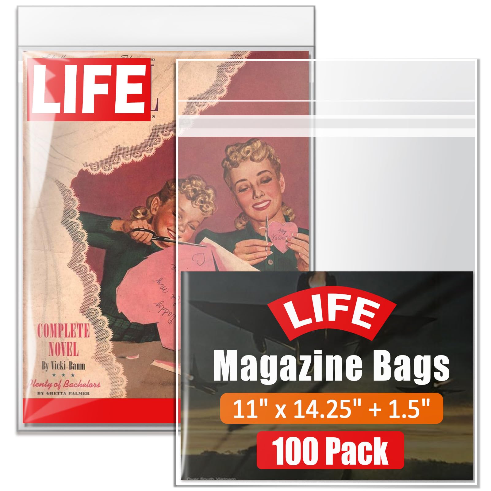 Protector Bag for Life Magazine Bags 100 Pack Crystal Clear, Acid-Free Archival Quality, Collectible Life Magazines Storage Bags
