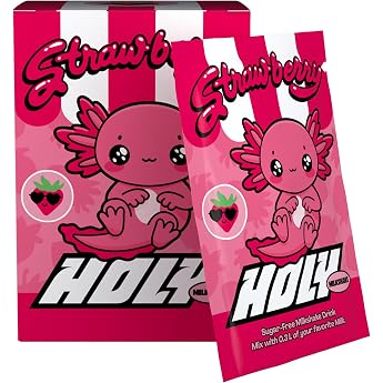 HOLY Milkshake Powder 'Strawberry' - Tasting Box with 10 Servings Strawberry Milkshake - Sugar-Free Caffeine-Free Low Calorie & Vegan - With Vitamins B C & D and 100% Natural Flavours