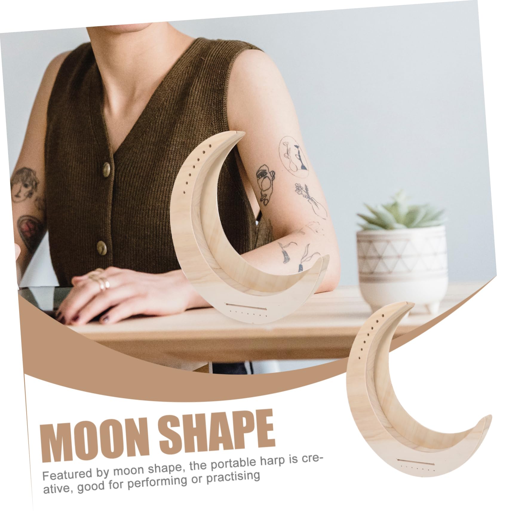 COSMEVIVI Moon-shaped Wooden Lyre Harp 7-string Music Instrument for Beginners Diy Harp Set