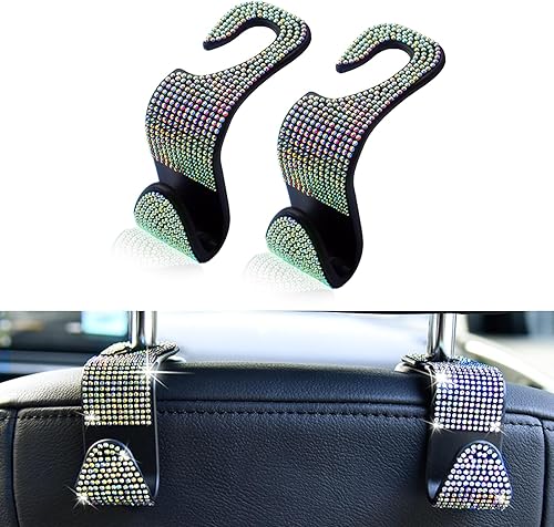 2 ganchos brillantes para respaldo de asiento de automóvil, con diamantes de imitación multifuncionales en forma de S, organizador de gancho para