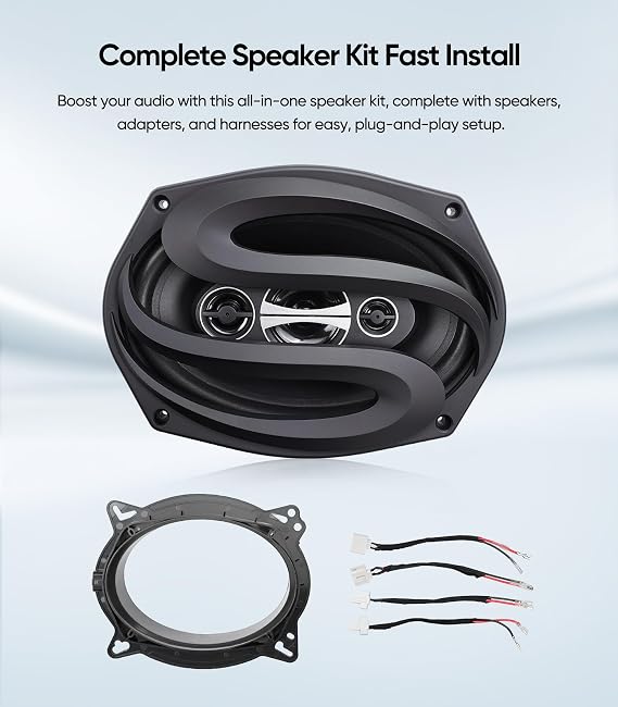 6x9 4-Way Car Audio Door Speakers (Pair) for Toyota Tacoma/Camry/Highlander/RAV4/Prius,350 Watts max Power,with Adapters and Harness,Full Range,Coaxial,Enhanced Sound,Car Audio Speaker Upgrade kit