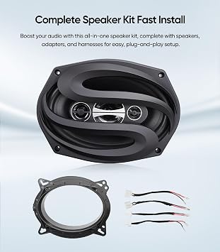 6x9 4-Way Car Audio Door Speakers (Pair) for Toyota Tacoma/Camry/Highlander/RAV4/Prius,350 Watts max Power,with Adapters and Harness,Full Range,Coaxial,Enhanced Sound,Car Audio Speaker Upgrade kit